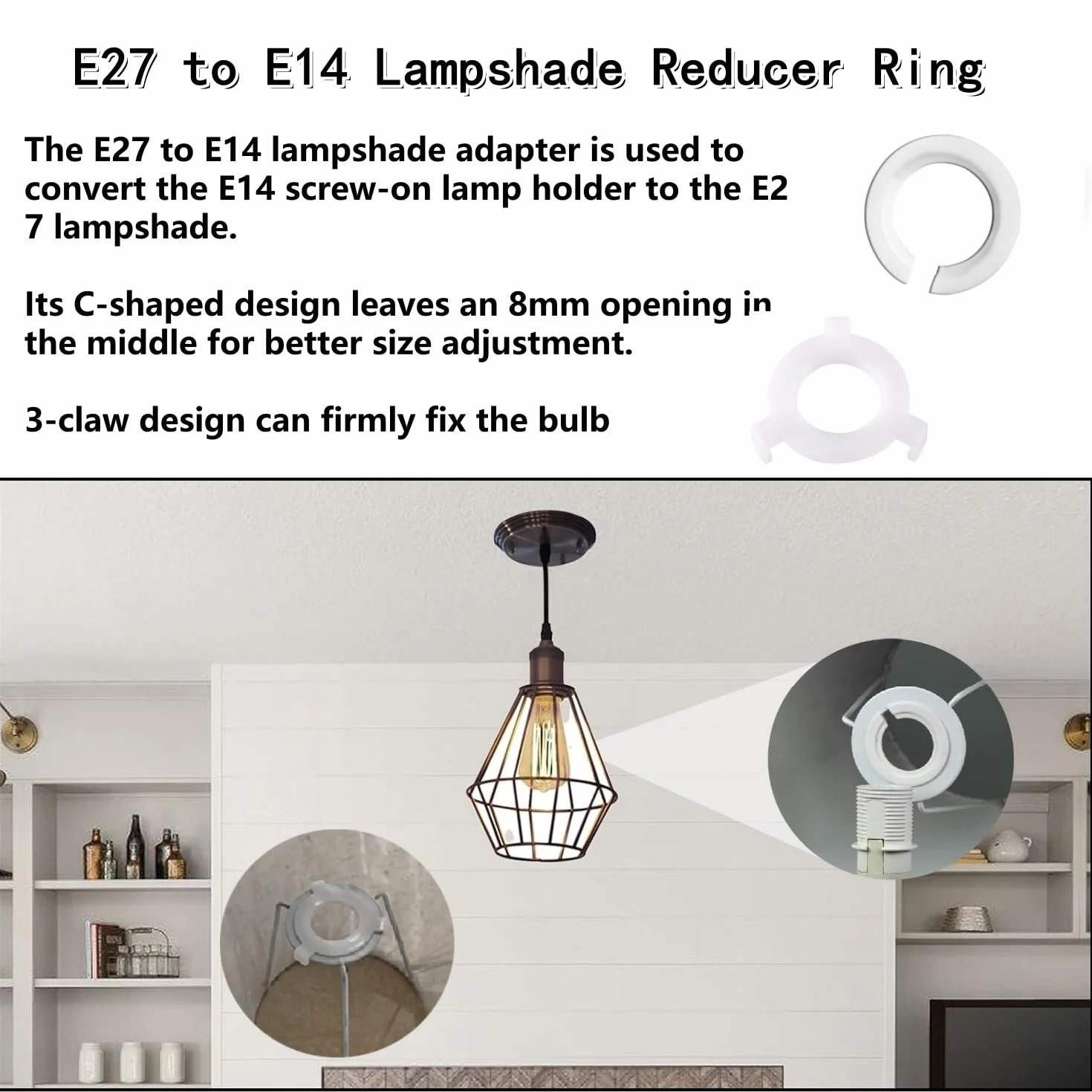 Pierścień redukujący klosz E14 / pierścień śrubowy klosza 29 mm + 6 sztuk pierścieni redukcyjnych E14 do E27 do lamp stołowych, lamp sufitowych (12 sztuk)