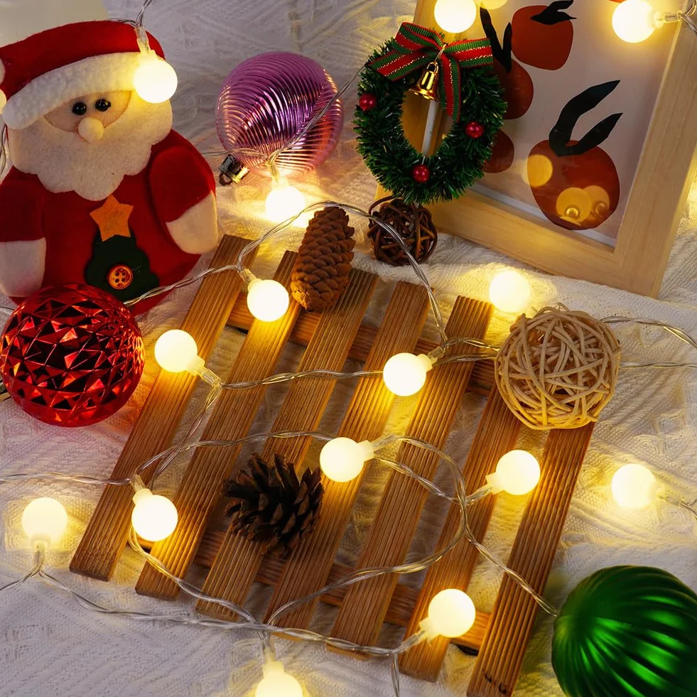 AUAUY Łańcuch świetlny z globusem, 40 diod LED, 40 lampek bożonarodzeniowych, zasilanych bateriami, 2 tryby, wodoodporne światła zewnętrzne do wewnątrz, na zewnątrz, wesele, przyjęcie, Nowy Rok, ogród