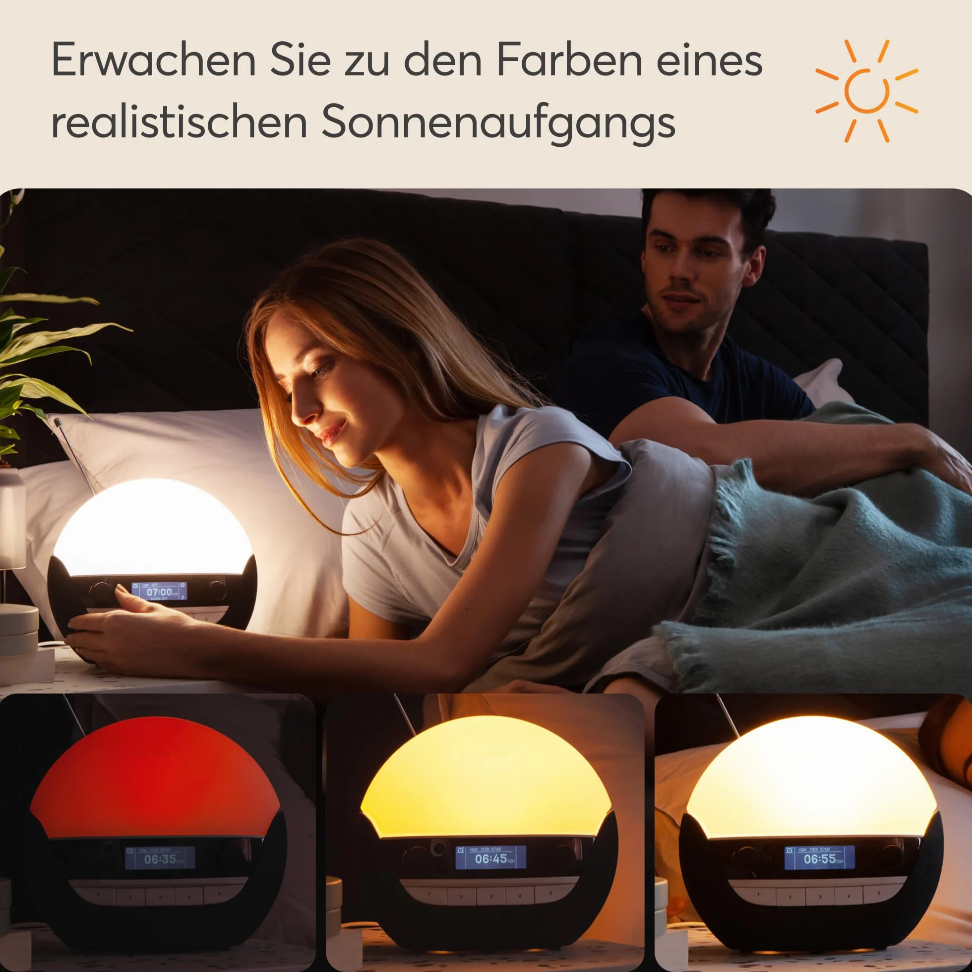 Lumie Bodyclock Luxe 750DAB - budzik świetlny, radio DAB, głośnik Bluetooth i niewielkie niebieskie światło na czas snu