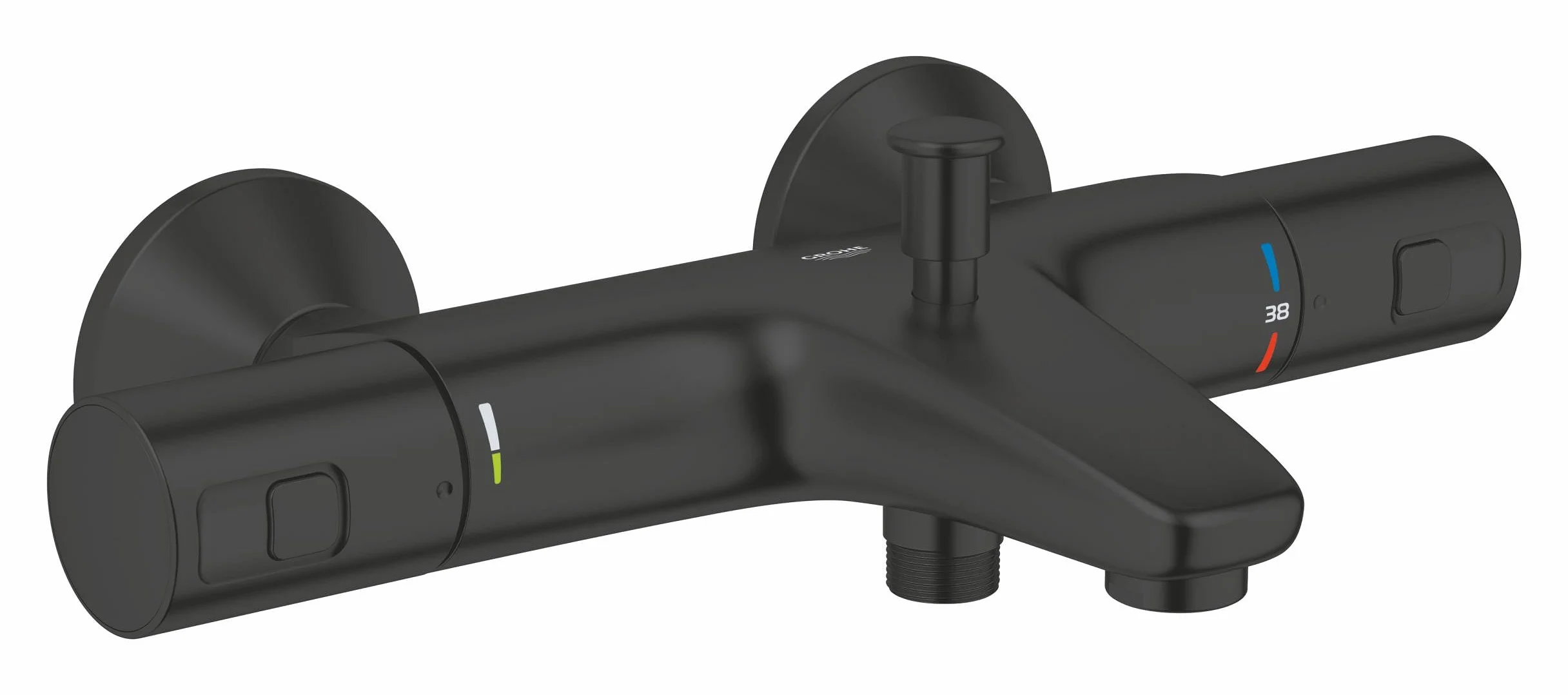 GROHE Precision Start - czarna termostatyczna bateria wannowa z automatycznym przełącznikiem wanny/prysznicowym (naścienny, technologia oszczędzania wody EcoButton, przycisk bezpieczeństwa w