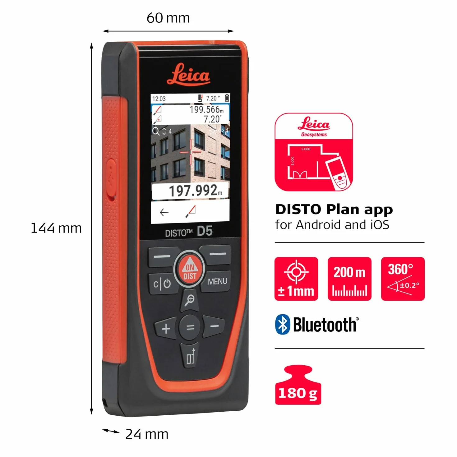 Leica Geosystems DISTO D5 New 650ft Laser Distance Measure with Bluetooth, 4X Zoom Camera