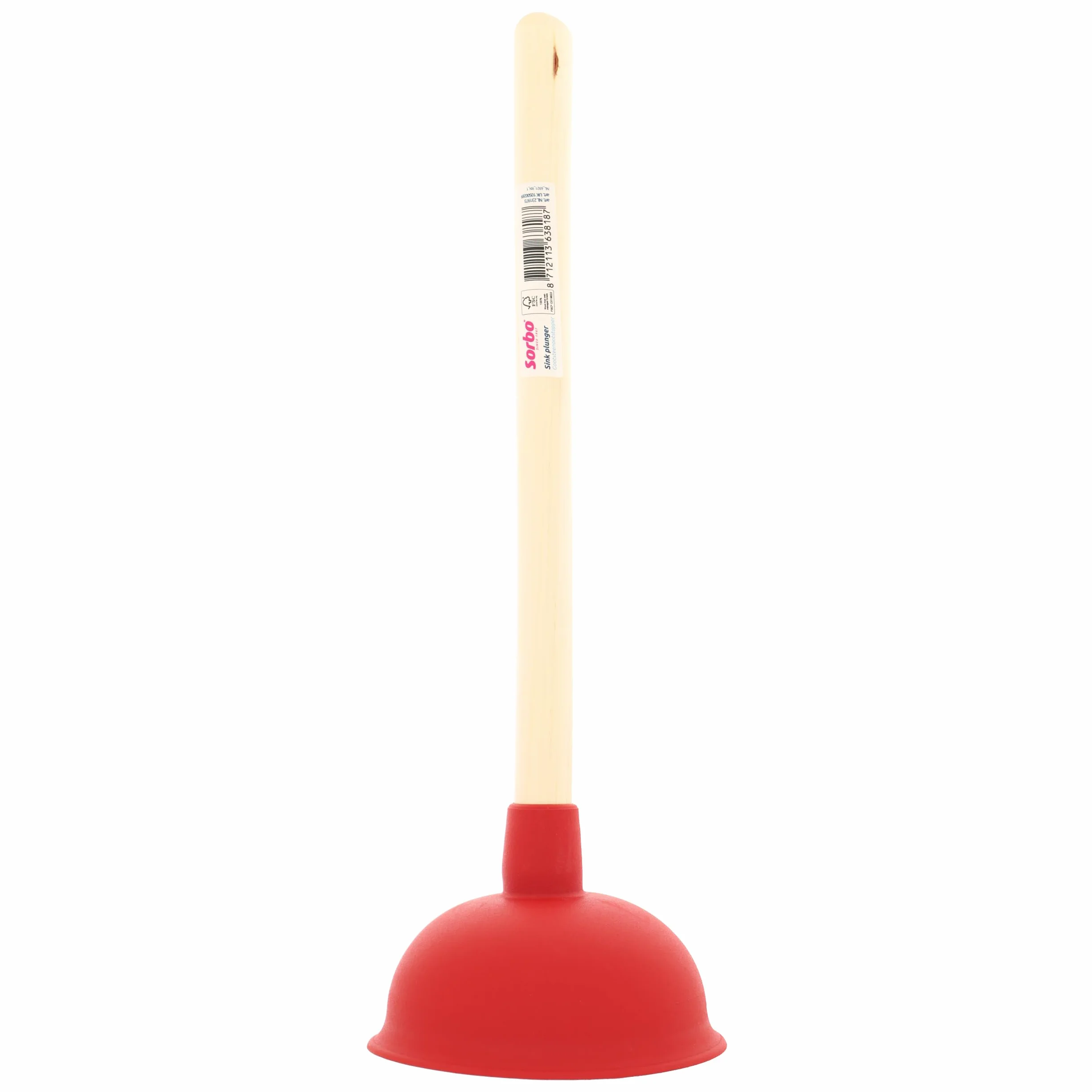 Sorbo Środek do czyszczenia odpływu – Ø 14 cm przyssawka z naturalnej gumy – 40 cm drewniany uchwyt – do zatkanych zlewów, umywalek i toalet – skuteczny przepychacz do łazienki i kuchni – wytrzymały i
