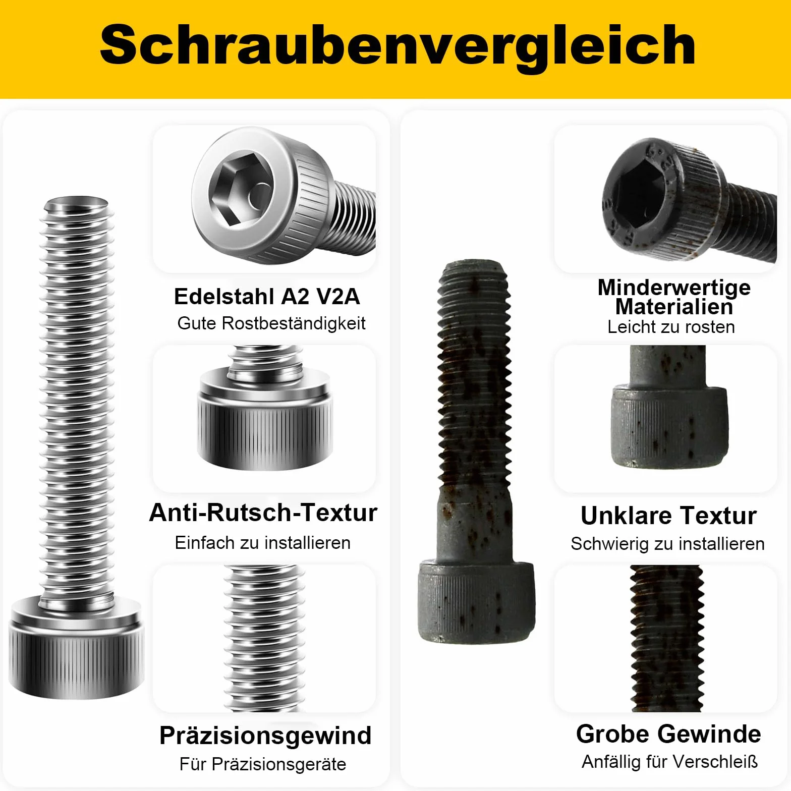 120 sztuk śrub M2 x 6 mm, śruby cylindryczne z gniazdem sześciokątnym, śruby z łbem cylindrycznym, stal nierdzewna A2 V2A, pełny gwint, śruby ze stali nierdzewnej z kluczem imbusowym