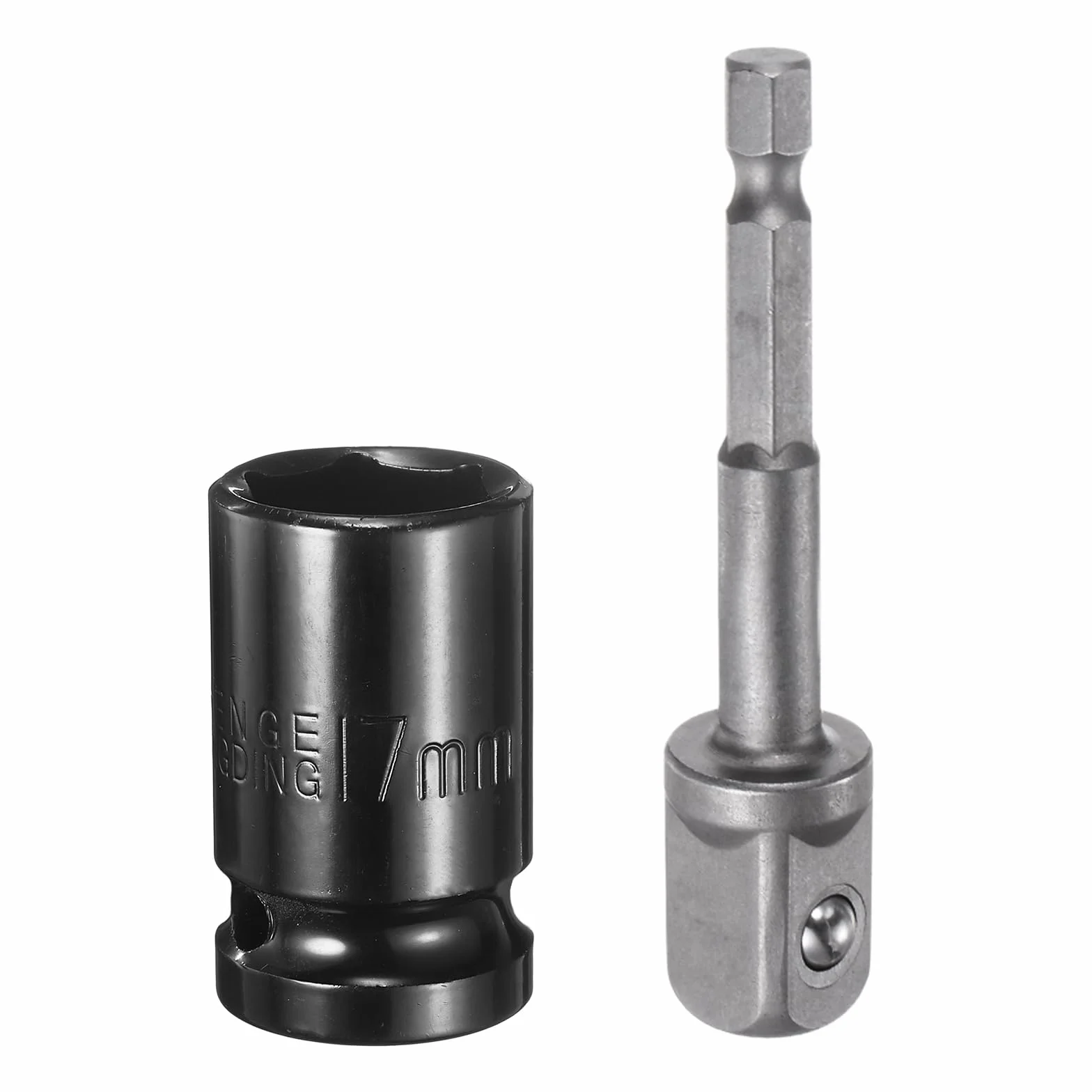 QUARKZMAN Deep 6-punktowy śrubokręt udarowy 1/2", napęd 17 mm, metryczny klucz nasadowy 1,5", długość z adapterem sześciokątnym 1/4", zestaw narzędzi ze stali CR-V do śrub sześciokątnych i nakrętek