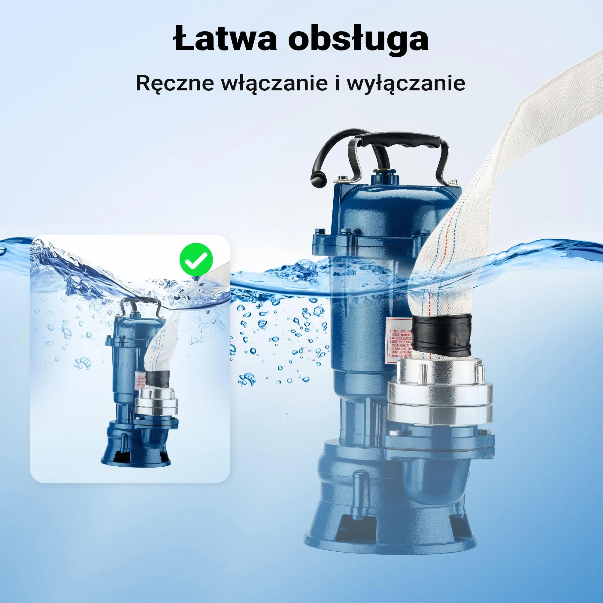 Wiltec Pompa do brudnej wody Pompa zatapialna 1100 W o natężeniu przepływu 15 000 l/h z wężem o długości 20 m Pompa
