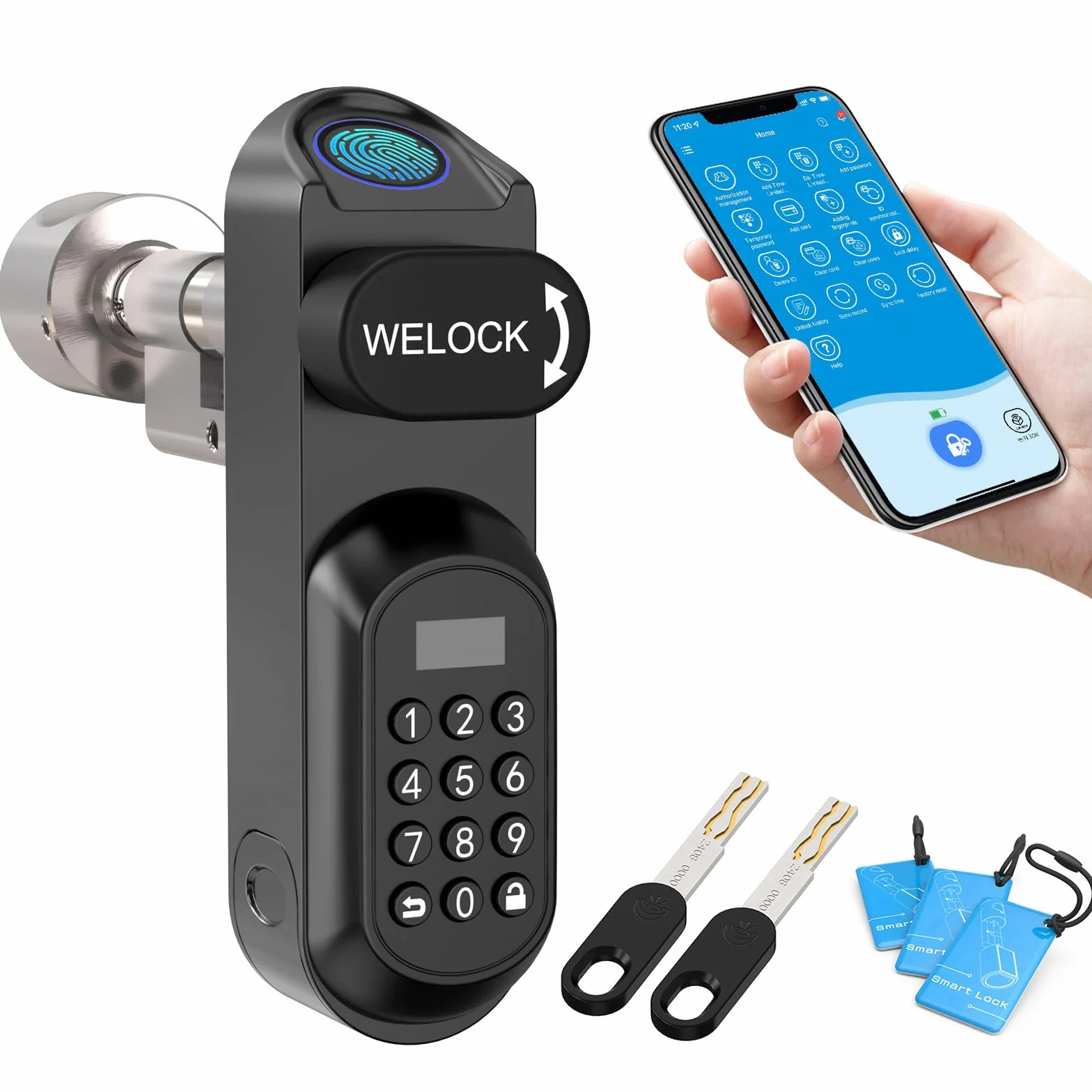 WELOCK U81 Inteligentny zamek do drzwi Ultra z odciskiem palca, hasłem, Wi-Fi, aplikacją i kartą RFID, część zamienne, klucz mechaniczny, elektroniczny zamek do drzwi wejściowych, regulowany dla 50