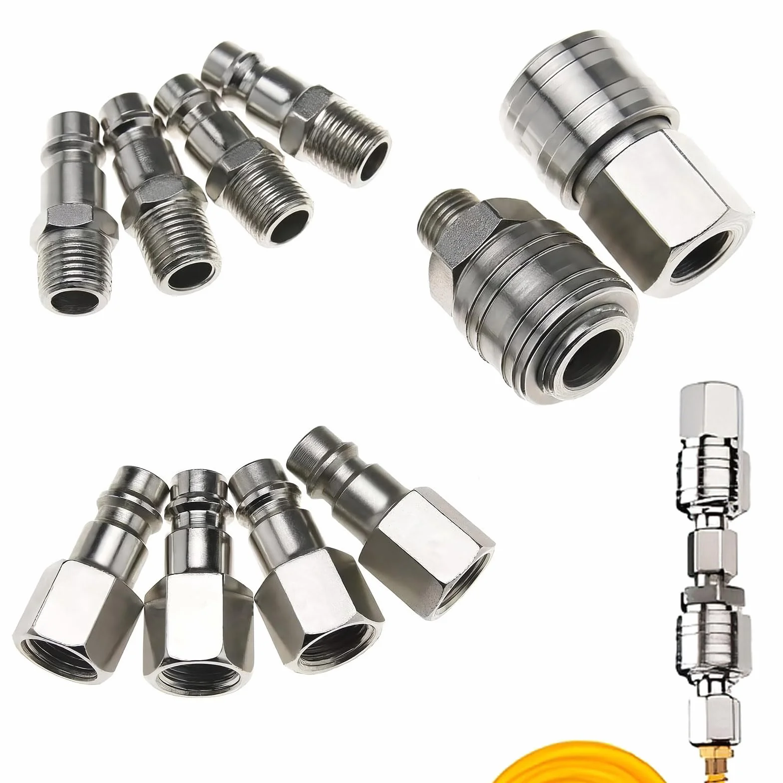 Pack of 10 Euro Compressed Air Coupling 1/4 Inch BSP Quick Coupling for Hoses Coupling Plug Air Line Hose Compressor Fitting Couplings Air Hose Connector Plug Connectors