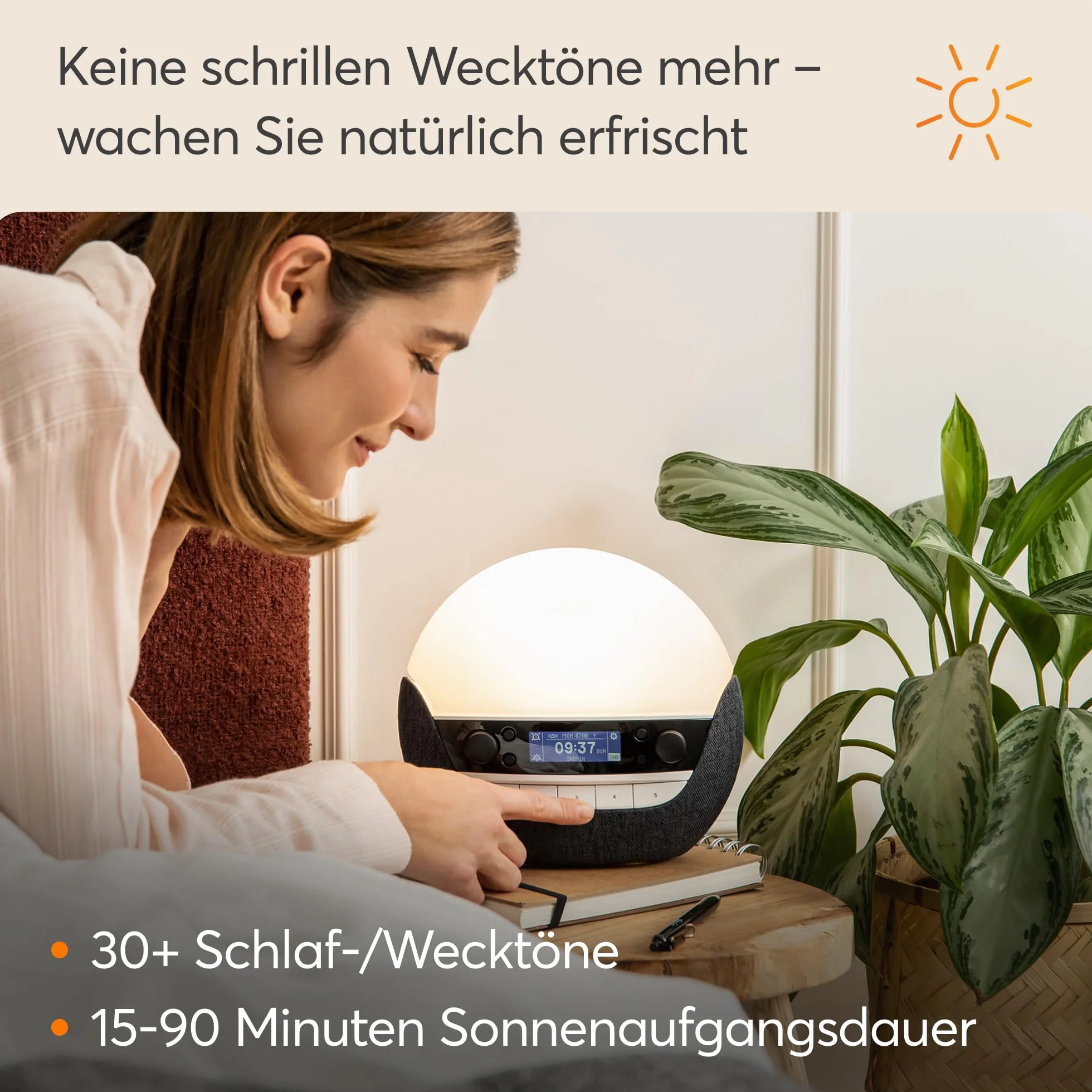 Lumie Bodyclock Luxe 750DAB - budzik świetlny, radio DAB, głośnik Bluetooth i niewielkie niebieskie światło na czas snu