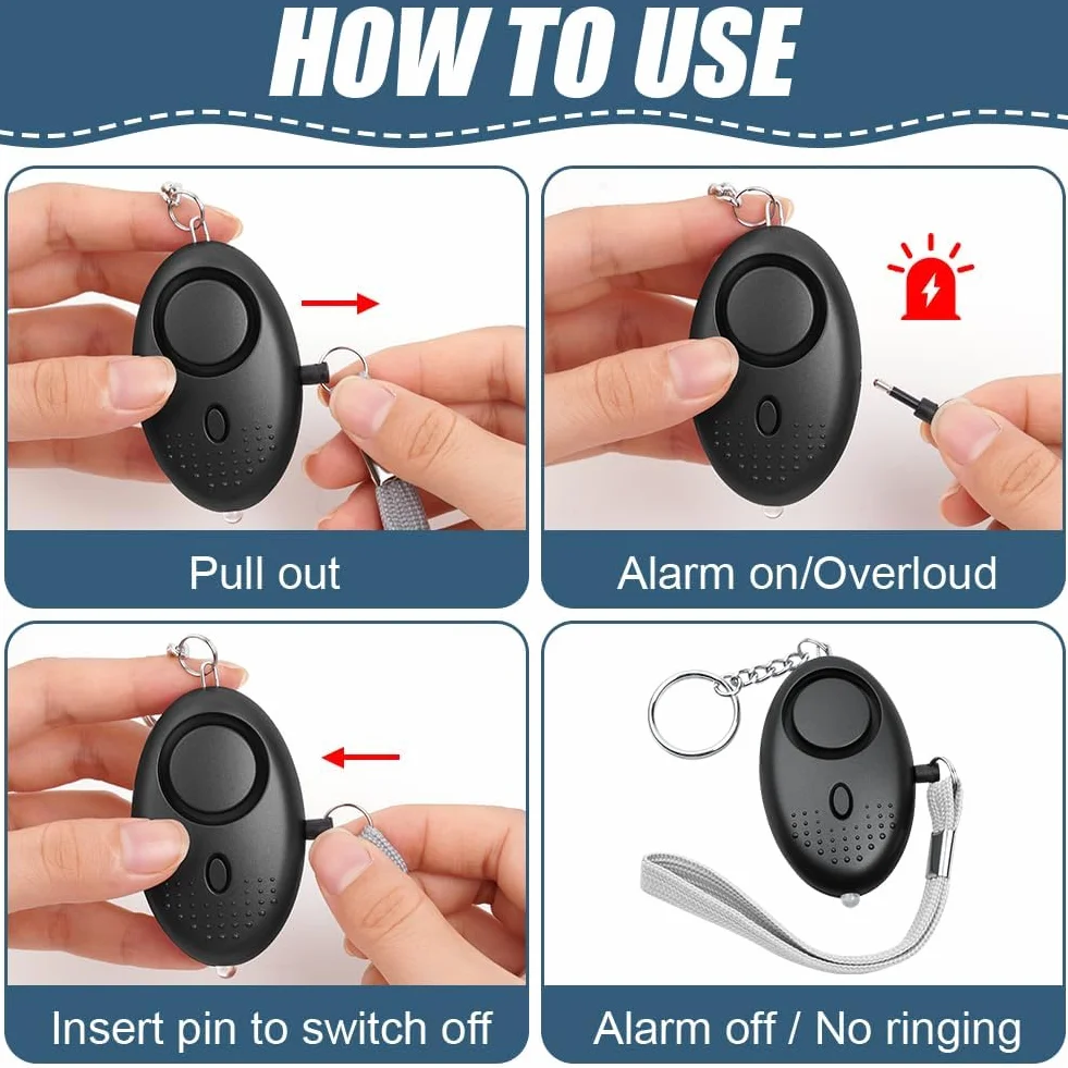 Flintronic Osobiste alarmy osobiste dla kobiet, 1 x alarm bezpieczeństwa 140 dB, osobiste alarmy ze światłem LED, alarm awaryjny dla kobiet, dziewcząt, dzieci i osób starszych, czarny