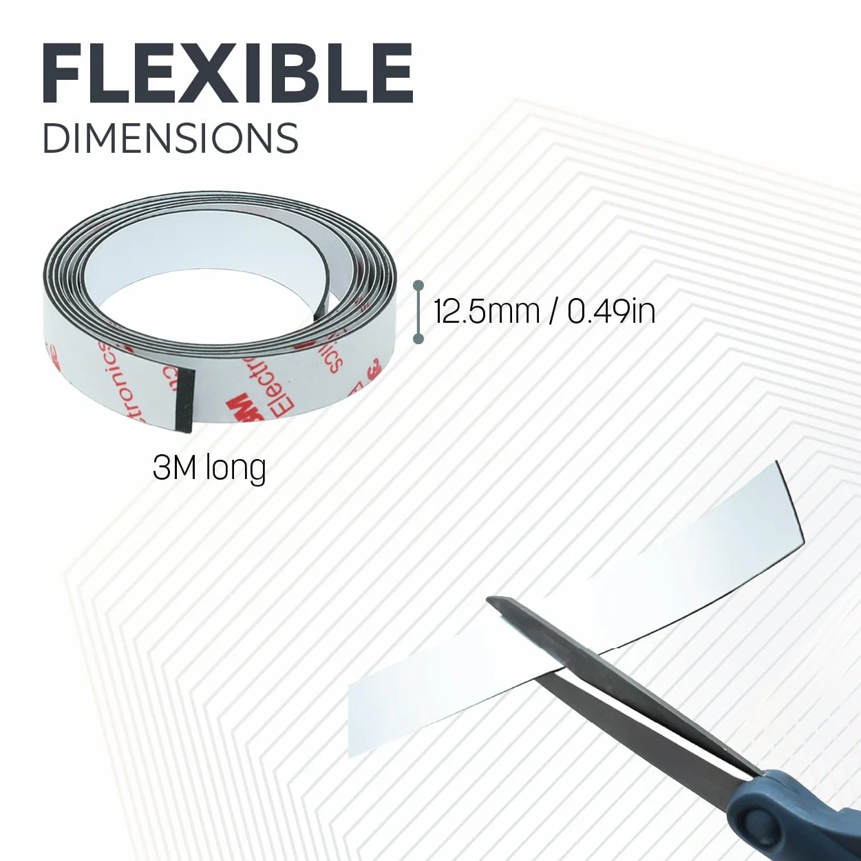 Magnet Expert 12,7 mm szerokości x 1,3 mm grubości, błyszcząca, biała, żelazna taśma samoprzylepna (długość 1 m) - długość 1 metra