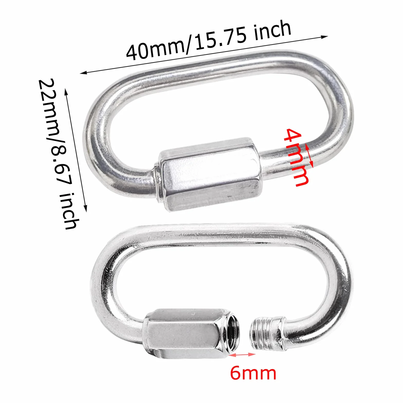 6 sztuk karabińczyków śrubowych M4/0,16", 304 stal szlachetna Heavy Duty kształt D Quick Link z zamknięciem śrubowym, klipsy blokujące, haki do wspinaczki na kemping