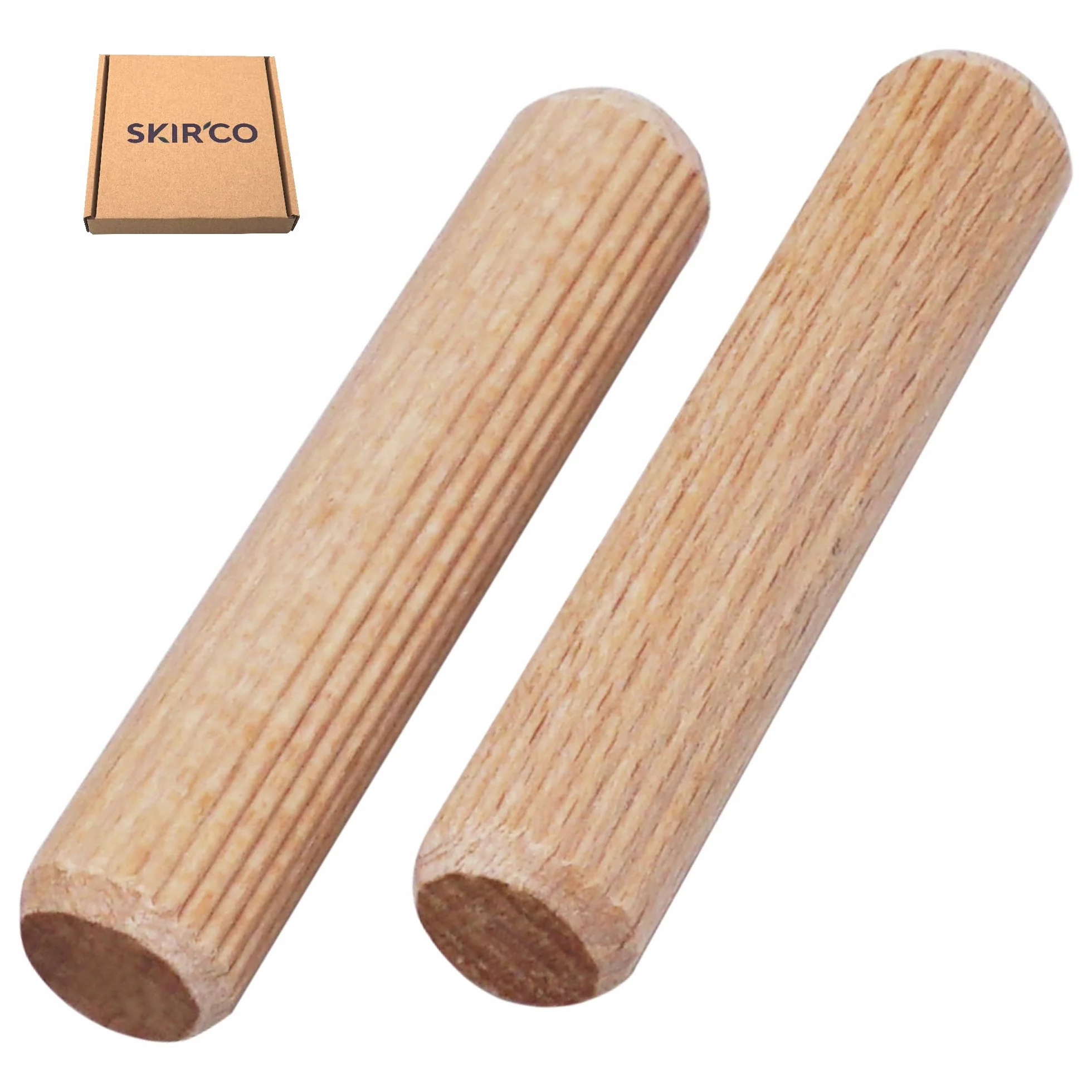 SKIR'CO (100 sztuk) Drewniane kołki 6 x 20 mm, kołki drewniane rowkowane, żebrowane kołki do mebli, kołki rowkowane