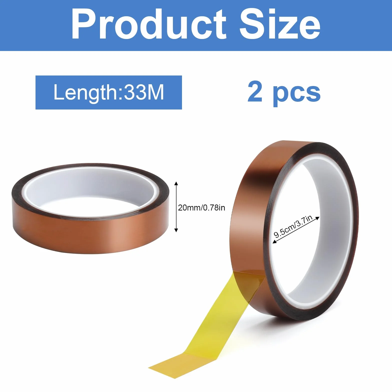 Kapton taśma klejąca, 20 mm x 33 m, odporna na wysokie temperatury taśma izolacyjna do elektroniki, 2 rolki