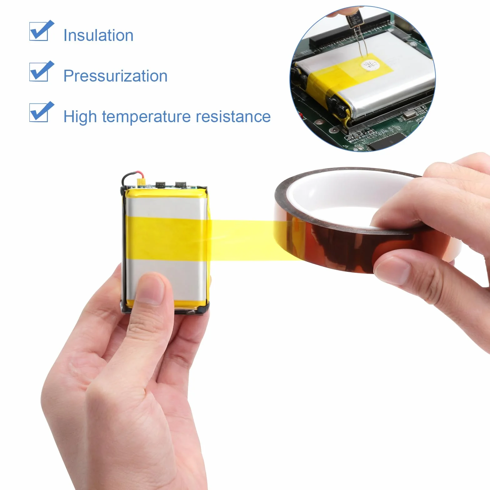Kapton taśma klejąca, 20 mm x 33 m, odporna na wysokie temperatury taśma izolacyjna do elektroniki, 2 rolki