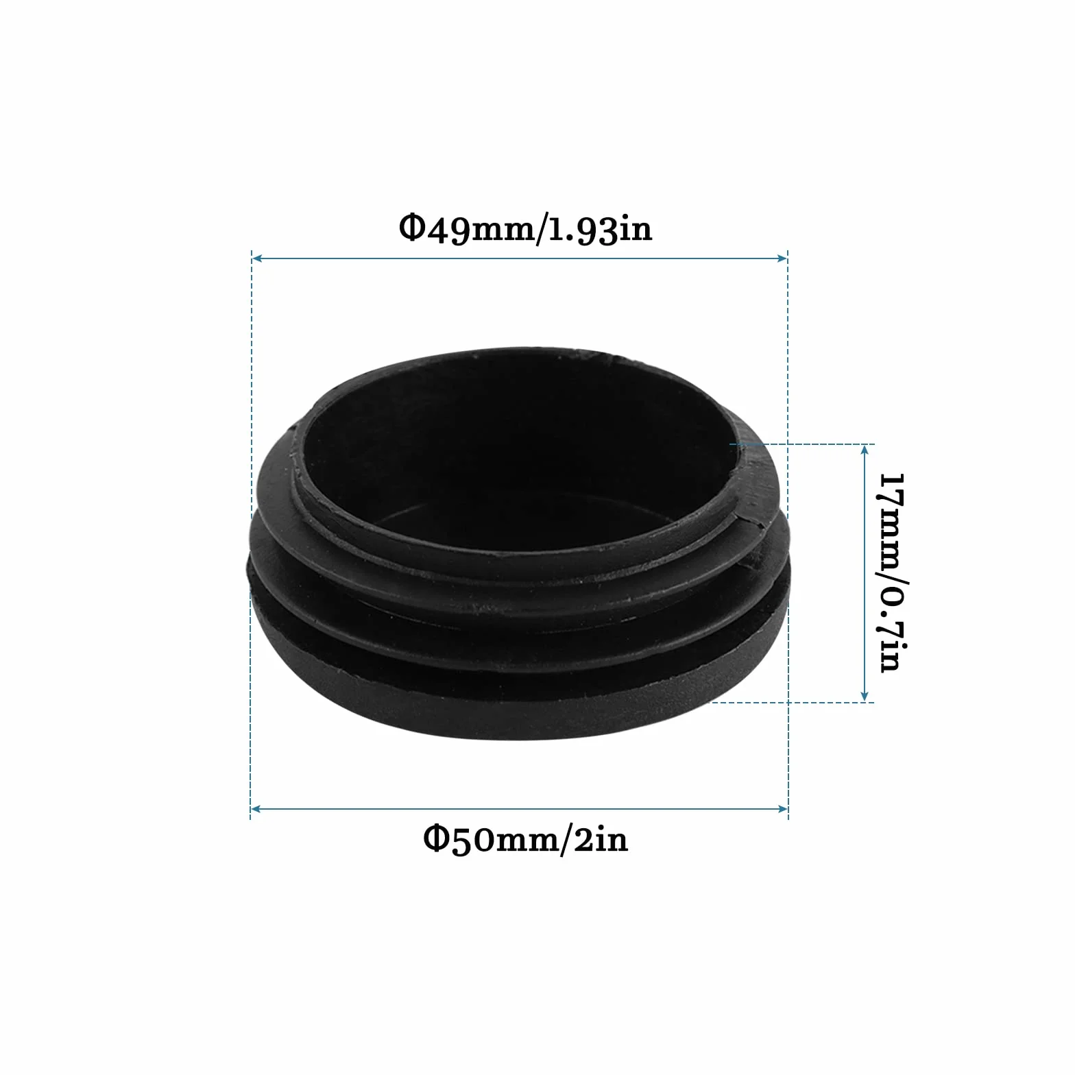 QUARKZMAN 4 sztuki okrągłych zaślepek z tworzywa sztucznego, średnica 50 mm, do rur metalowych, ogrodzenia, wkładki ślizgowej, słupków rurowych, krzeseł i mebli, kolor czarny