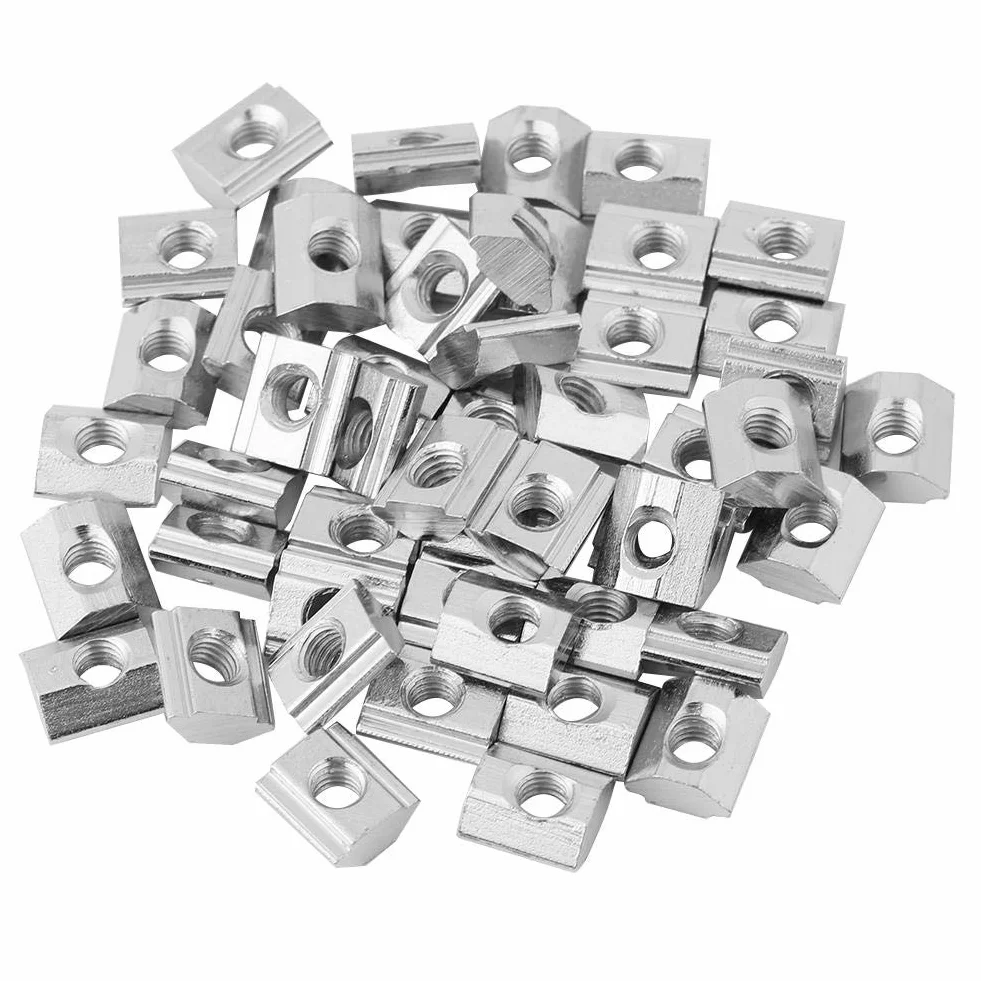 Zestaw 50 sztuk nakrętek przesuwnych w kształcie litery T z normą europejską ze stali węglowej do profili aluminiowych (EU20-M5)