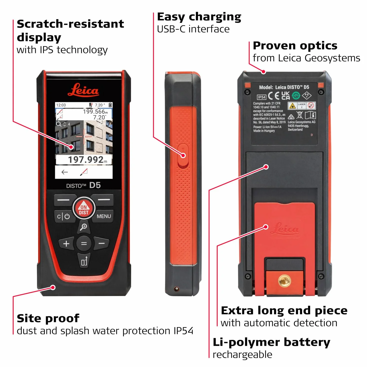 Leica Geosystems DISTO D5 New 650ft Laser Distance Measure with Bluetooth, 4X Zoom Camera