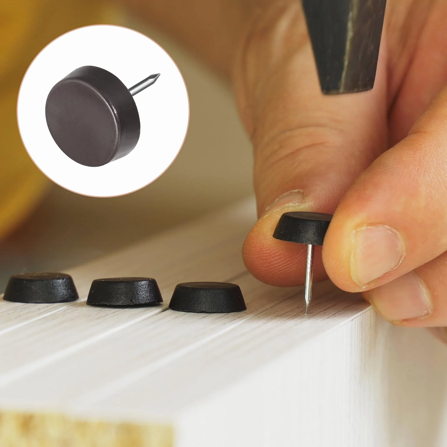 METALLIXITY Gwóźdź do mebli (14 mm/0,55 cala) 60 szt., plastikowe okrągłe ślizgacze na krzesło – do krzeseł, sofy, mebli, suwaków, ochraniacza, brązowy