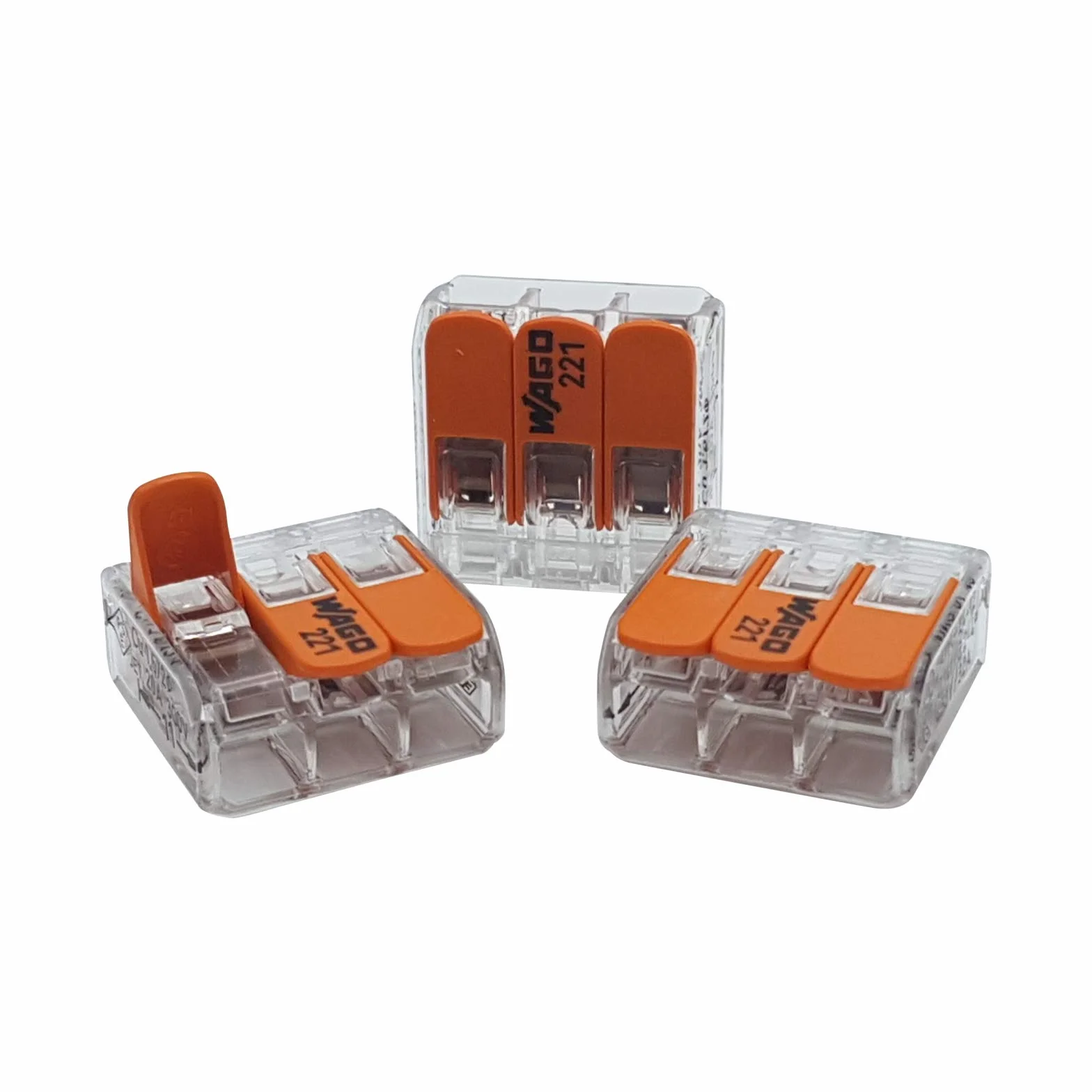 10 sztuk Wago 221-413 Listwy zaciskowe, 3-przewodowe z dźwignią obsługową 0,2-4 mm², małe wykonanie, przezroczyste