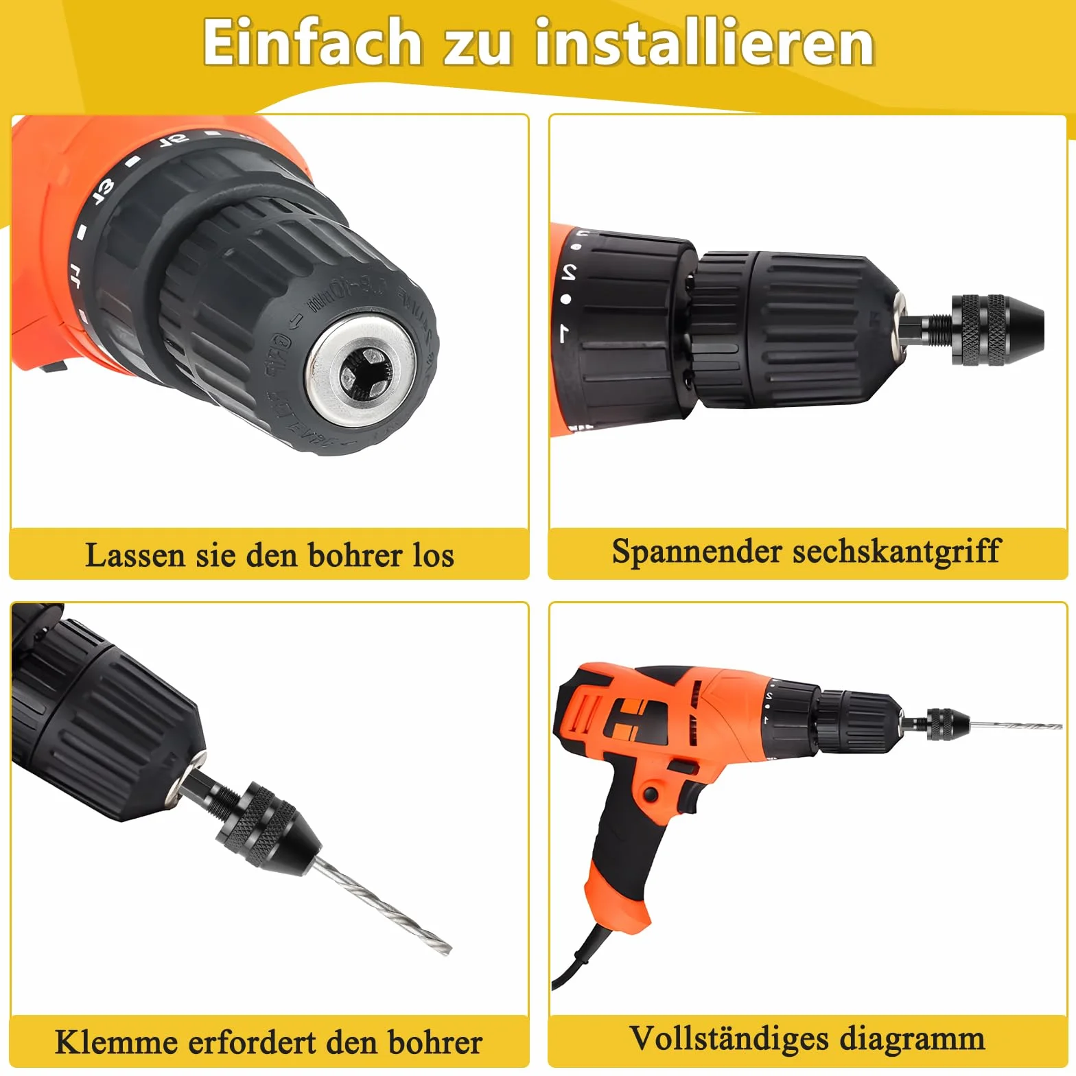 2 uchwyty wiertarskie z szybkozłączką 1/4 cala, 0,3–6,5 mm i 0,3–3,6 mm, adapter wiertła z uchwytem sześciokątnym, 10 wierteł 0,8–3,0 mm do narzędzi do konwersji