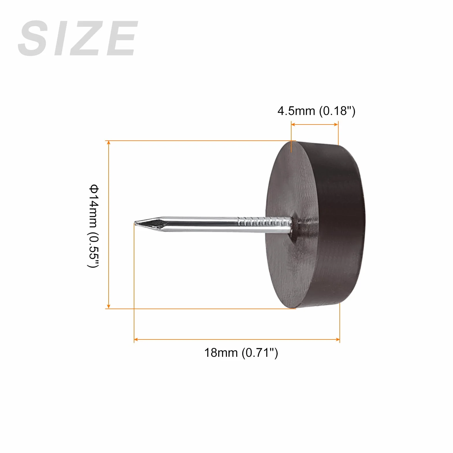 METALLIXITY Gwóźdź do mebli (14 mm/0,55 cala) 60 szt., plastikowe okrągłe ślizgacze na krzesło – do krzeseł, sofy, mebli, suwaków, ochraniacza, brązowy