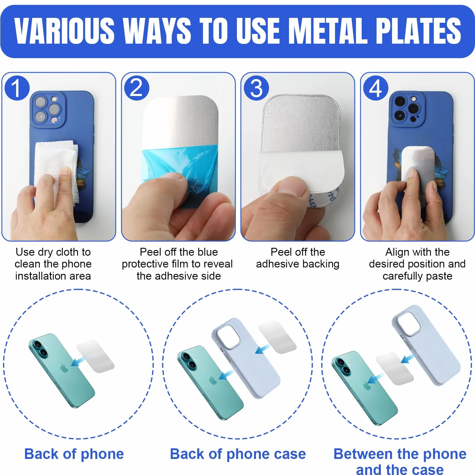 20 sztuk metalowych płytek na magnesy, metalowe płytki, samoprzylepne, metalowe płytki na telefon komórkowy, kwadratowe metalowe płytki, metalowe płytki samoprzylepne, do uchwytów na telefon