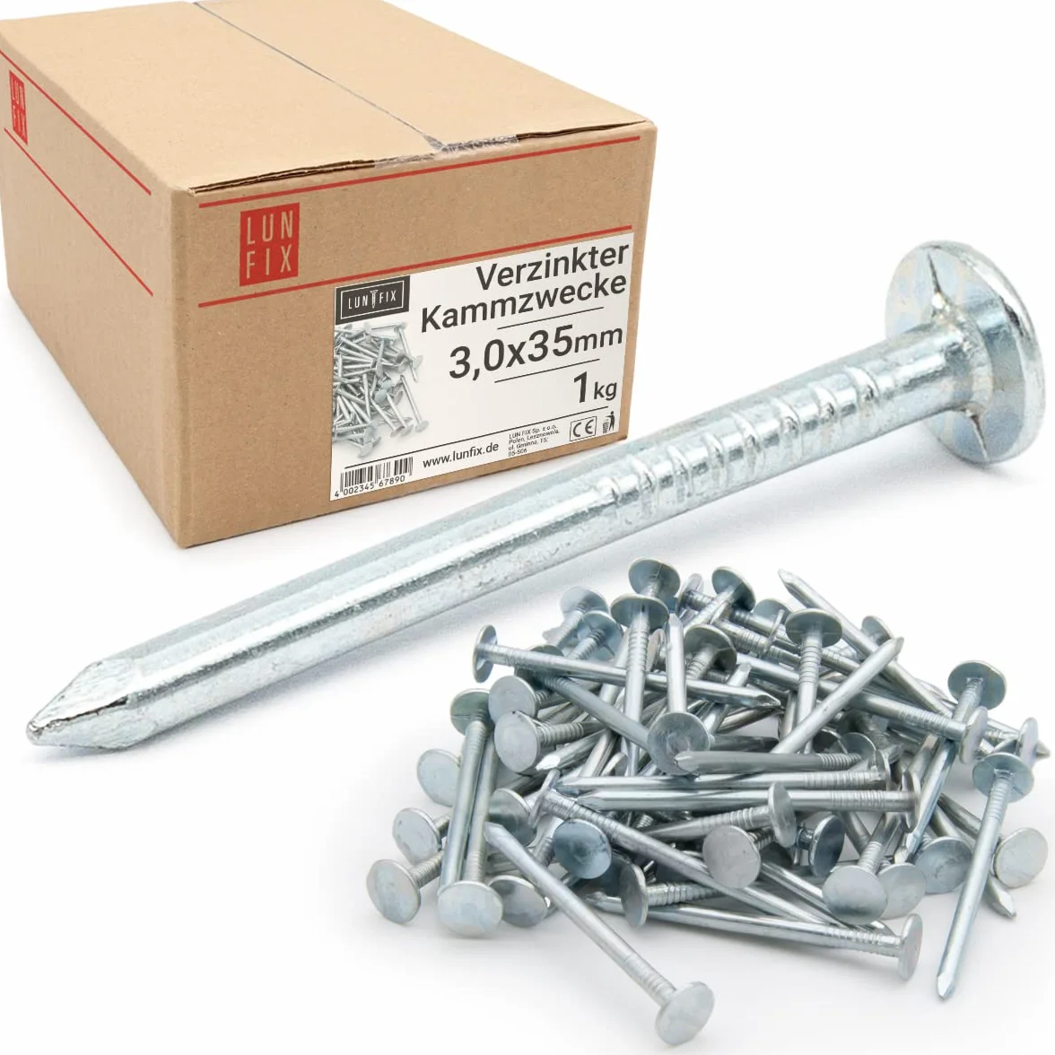 Gwoździe stalowe 3 x 35 mm (1 kg) | ocynkowane grzebienie | drewniane gwoździe do układania papy dachowej | ocynkowane gwoździe budowlane | długość 35 mm | gwoździe z łbem wpuszczanym do montażu szalunku dachowego