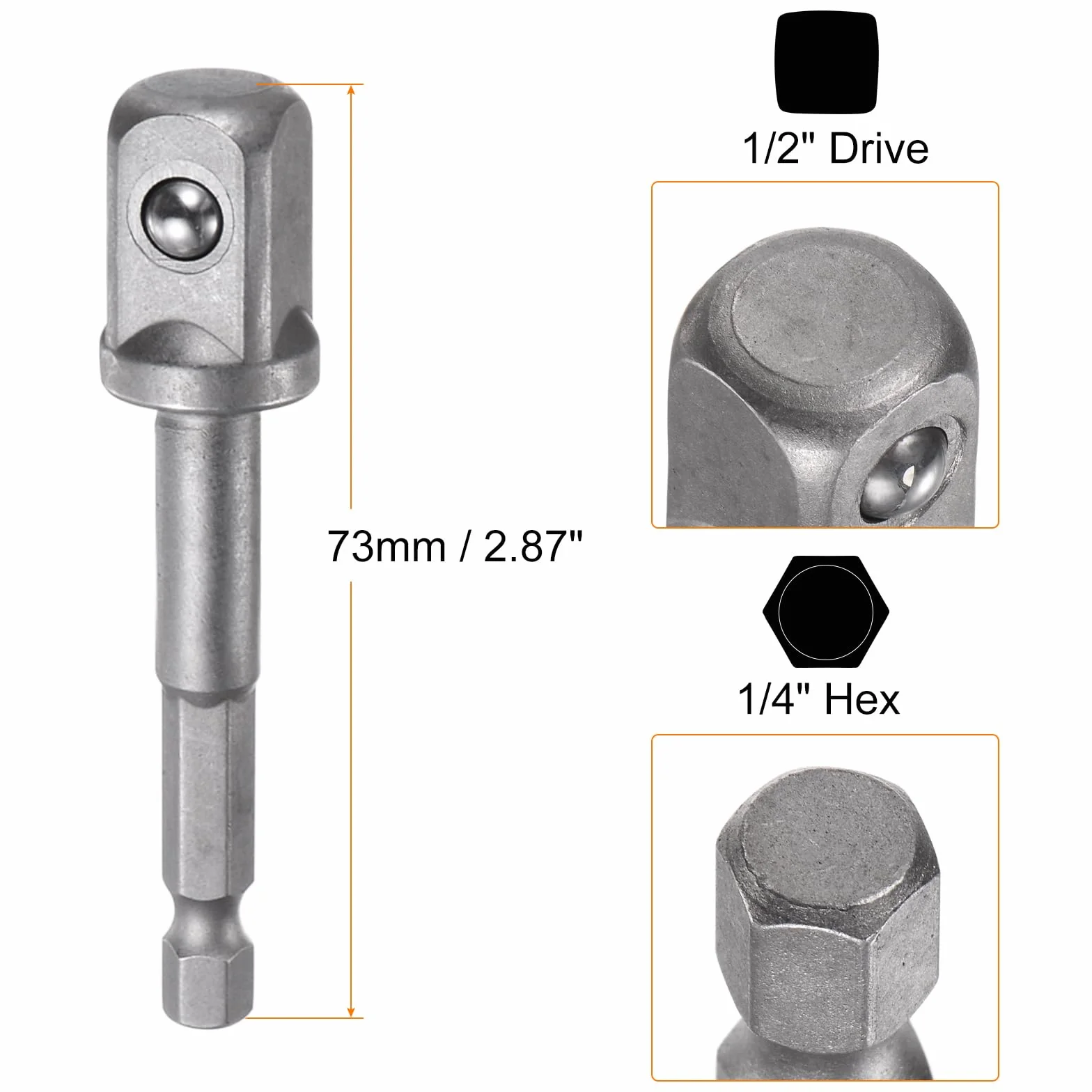 QUARKZMAN Deep 6-punktowy śrubokręt udarowy 1/2", napęd 17 mm, metryczny klucz nasadowy 1,5", długość z adapterem sześciokątnym 1/4", zestaw narzędzi ze stali CR-V do śrub sześciokątnych i nakrętek