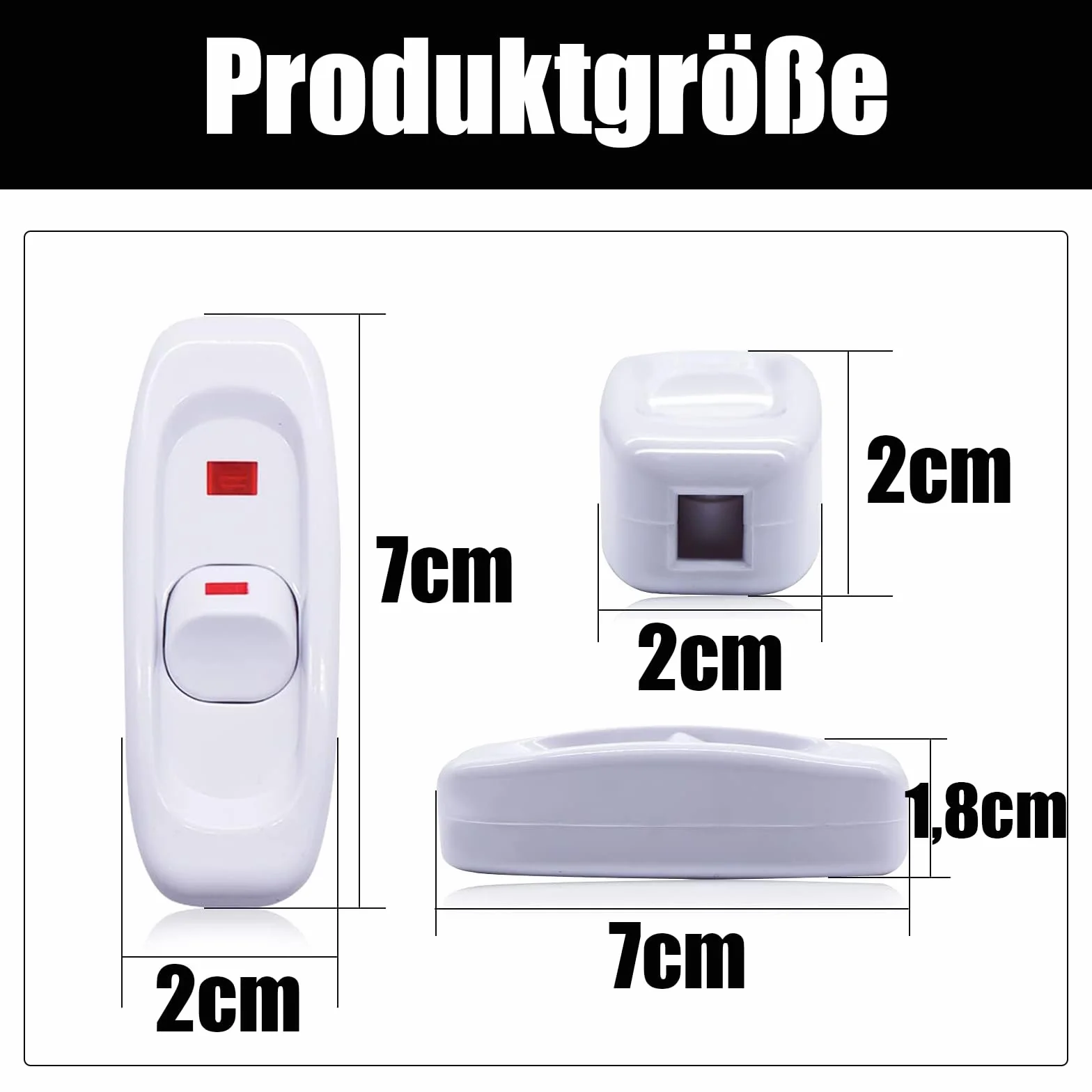 Powice 2 x przełącznik pośredni z czerwoną lampką kontrolną, przełącznik żyłowy 10 A, przełącznik 230 V, przełącznik kablowy, odpowiedni do 2-żyłowych kabli zasilających i małych urządzeń lub lamp
