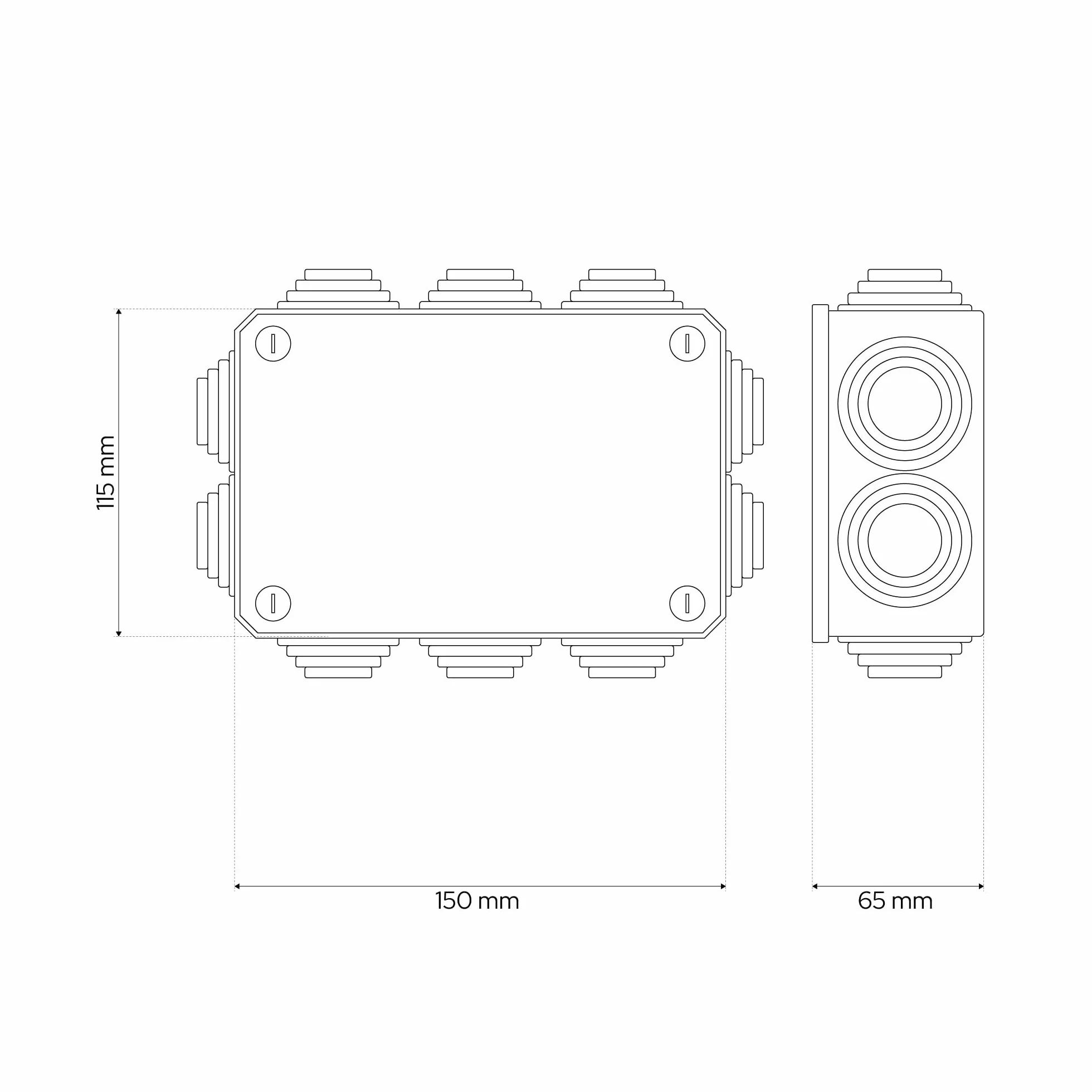 EDO Puszka Natynkowa IP66 Wodoszczelna 150x115x65 mm Czarna – Odporna na UV, Bezhalogenowa – Puszka Rozdzielcza Przyłączeniowa z Przepustami Kablowymi i Pokrywą Śrubową Wewn./Zewn.