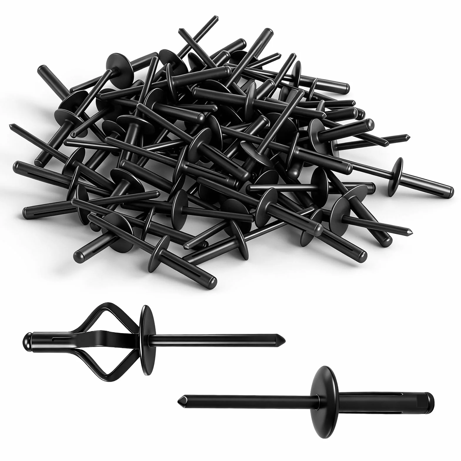 Nity popnite, 60 sztuk, aluminiowe nity zrywalne, zestaw do obróbki drewna, mebli, blachy, pojazdów silnikowych, wyposażenia mechanicznego, przemysłowego, kolor czarny, 4,8 x 21 mm