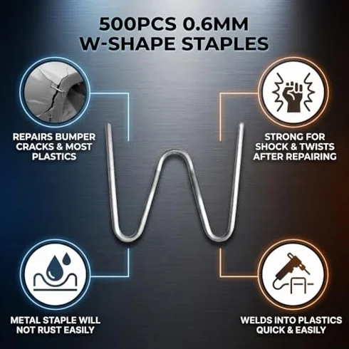 Plastikowe Spawalnicze Drut Spawalniczy 500pcs Metalowy Zszywek Zszywa do Szybkiej i łatwej Pracy do Naprawy Srebrnego 500 * Fale Zszywane Pokarm (Kształt 0,6 mm W.)