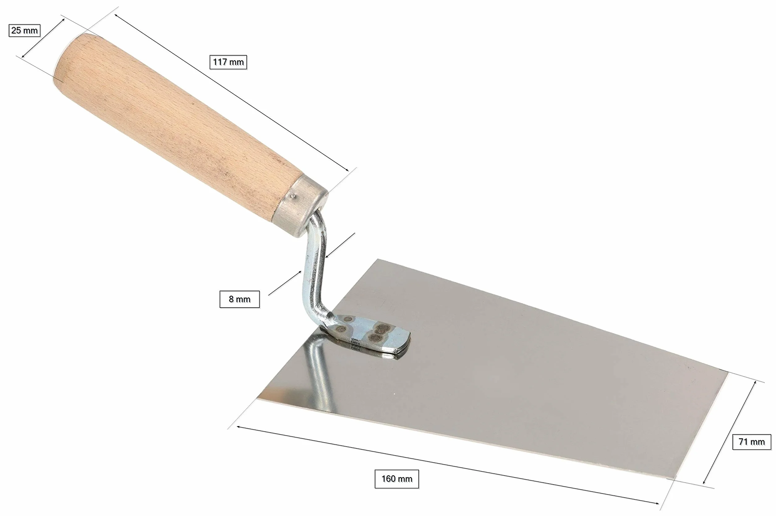 KOTARBAU Kielnia trapezowa ze stali szlachetnej 160mm x 71mm z drewnianym uchwytem