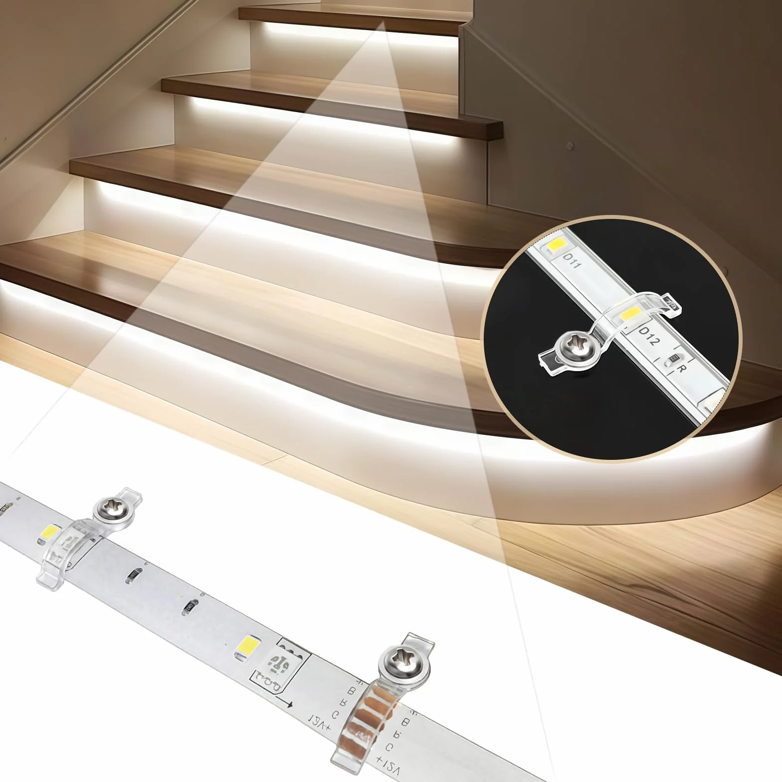 100 sztuk uchwytów montażowych 10 mm do przezroczystych taśm LED, w zestawie klipsy mocujące, klipsy do taśm LED