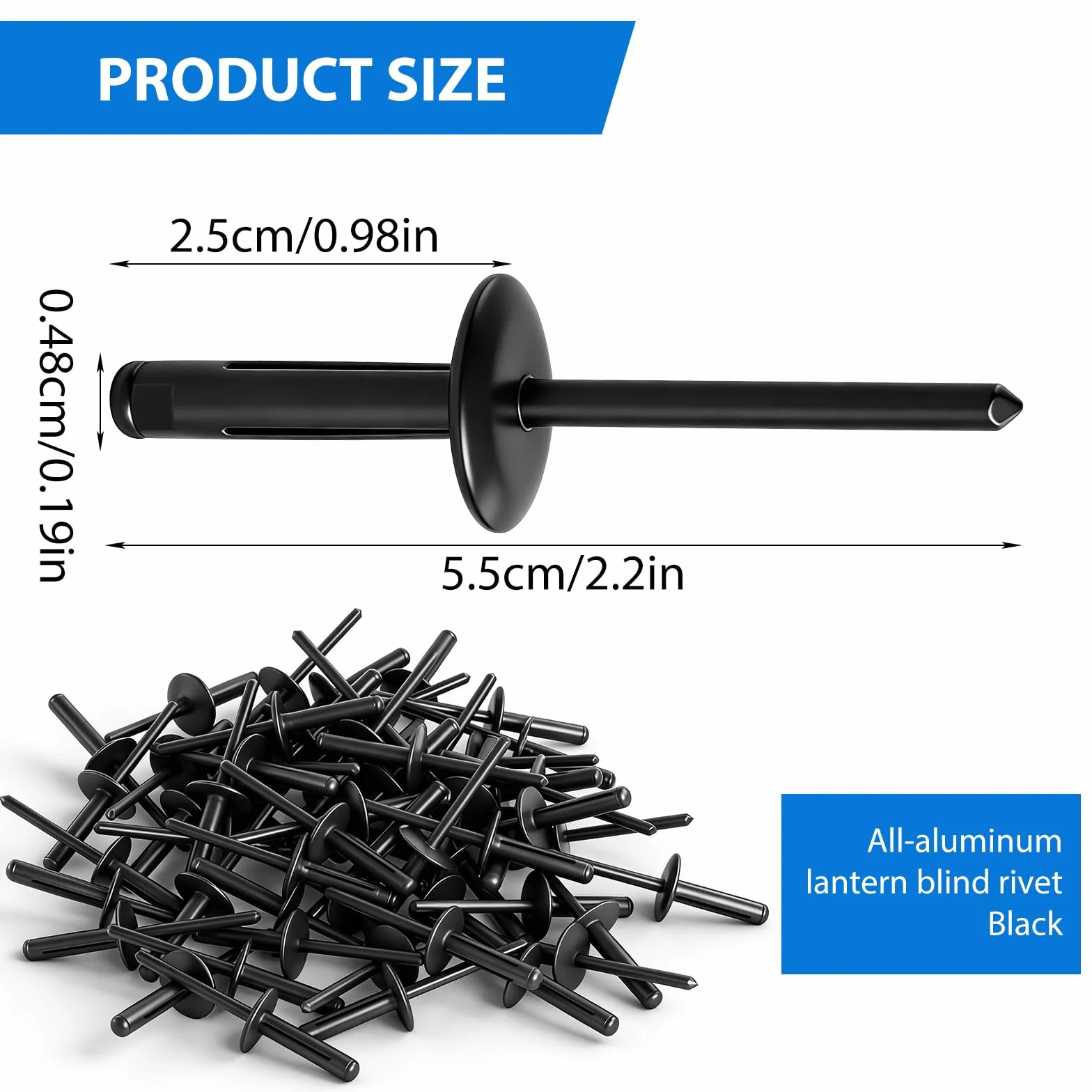 Nity popnite, 60 sztuk, aluminiowe nity zrywalne, zestaw do obróbki drewna, mebli, blachy, pojazdów silnikowych, wyposażenia mechanicznego, przemysłowego, kolor czarny, 4,8 x 21 mm