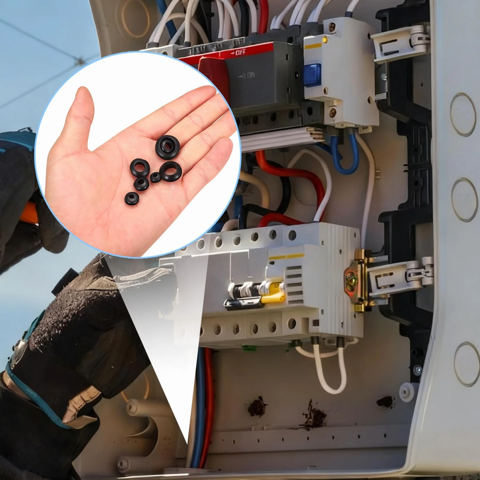 260 Szt Gumowe Prowadnice Kabli Zestaw, 7 Rozmiarów Uszczelek Okrągłych, Korki Gumowe, O-ringi do Ochrony Kabli Samochód Elektronika Gospodarstwo Domowe