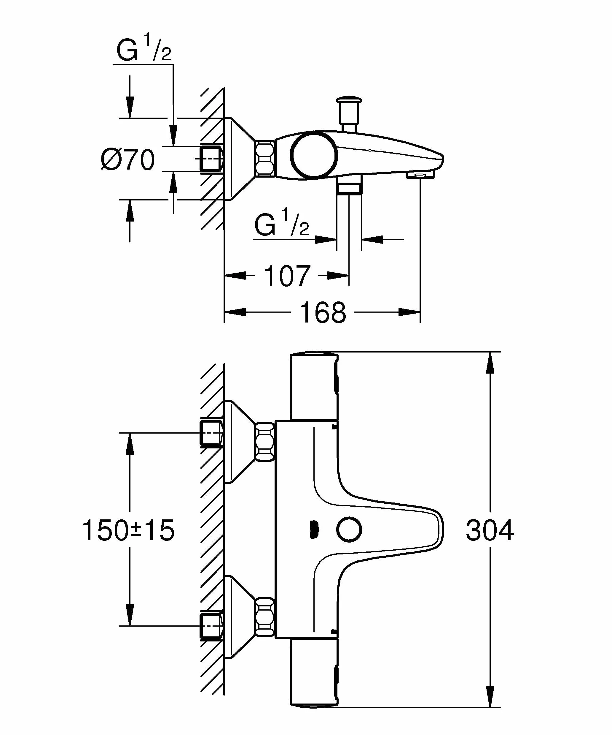 GROHE Precision Start - czarna termostatyczna bateria wannowa z automatycznym przełącznikiem wanny/prysznicowym (naścienny, technologia oszczędzania wody EcoButton, przycisk bezpieczeństwa w