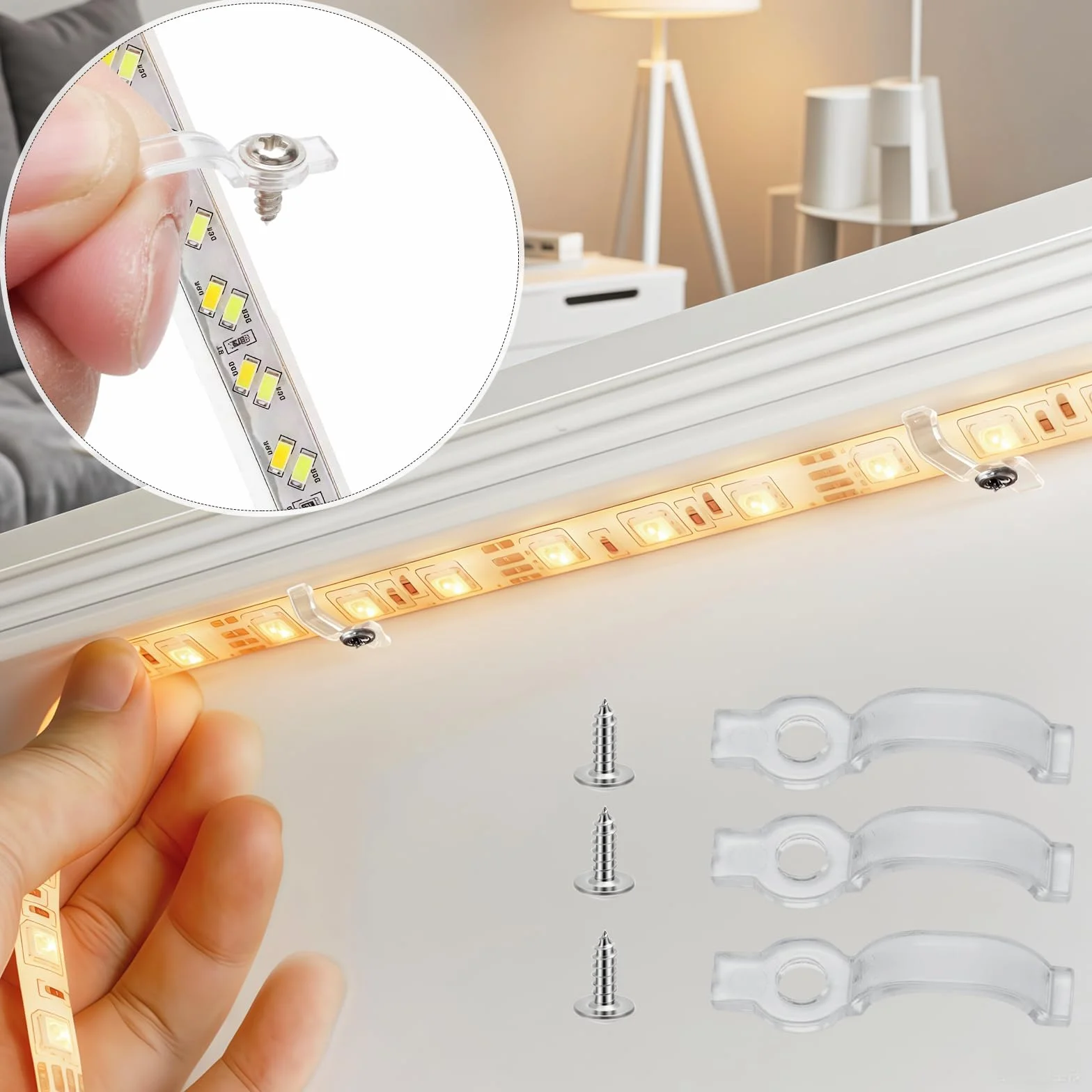 100 sztuk uchwytów montażowych 10 mm do przezroczystych taśm LED, w zestawie klipsy mocujące, klipsy do taśm LED