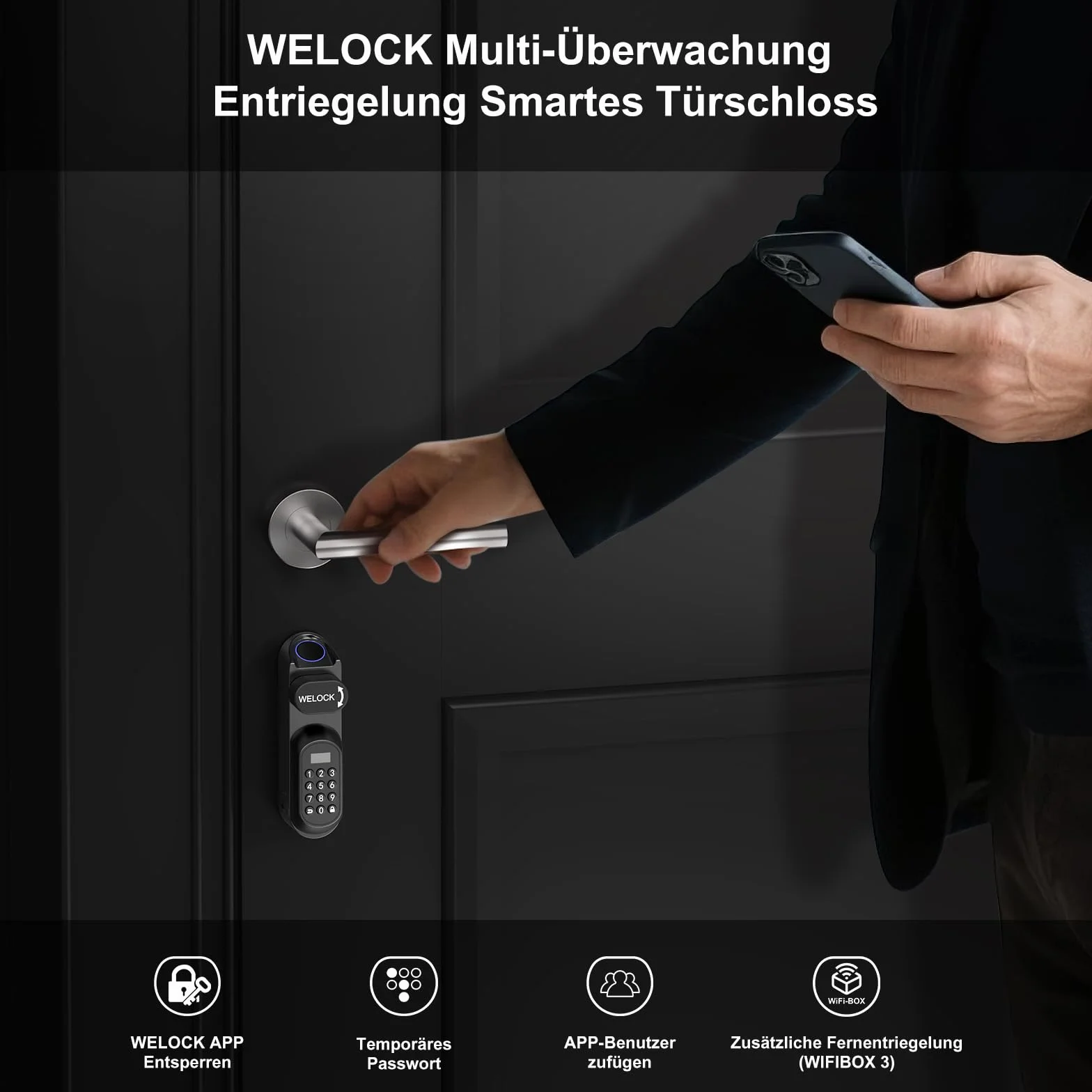 WELOCK U81 Inteligentny zamek do drzwi Ultra z odciskiem palca, hasłem, Wi-Fi, aplikacją i kartą RFID, część zamienne, klucz mechaniczny, elektroniczny zamek do drzwi wejściowych, regulowany dla 50