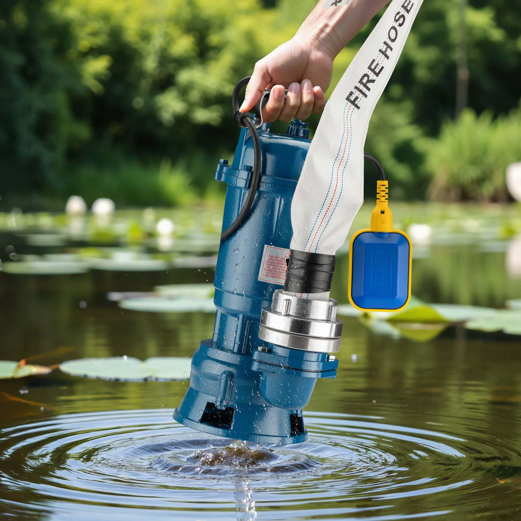 Wiltec Pompa do brudnej wody 1500W 36000l/h z czujnikiem maks. wysokość podnoszenia 10m i 20m wężem