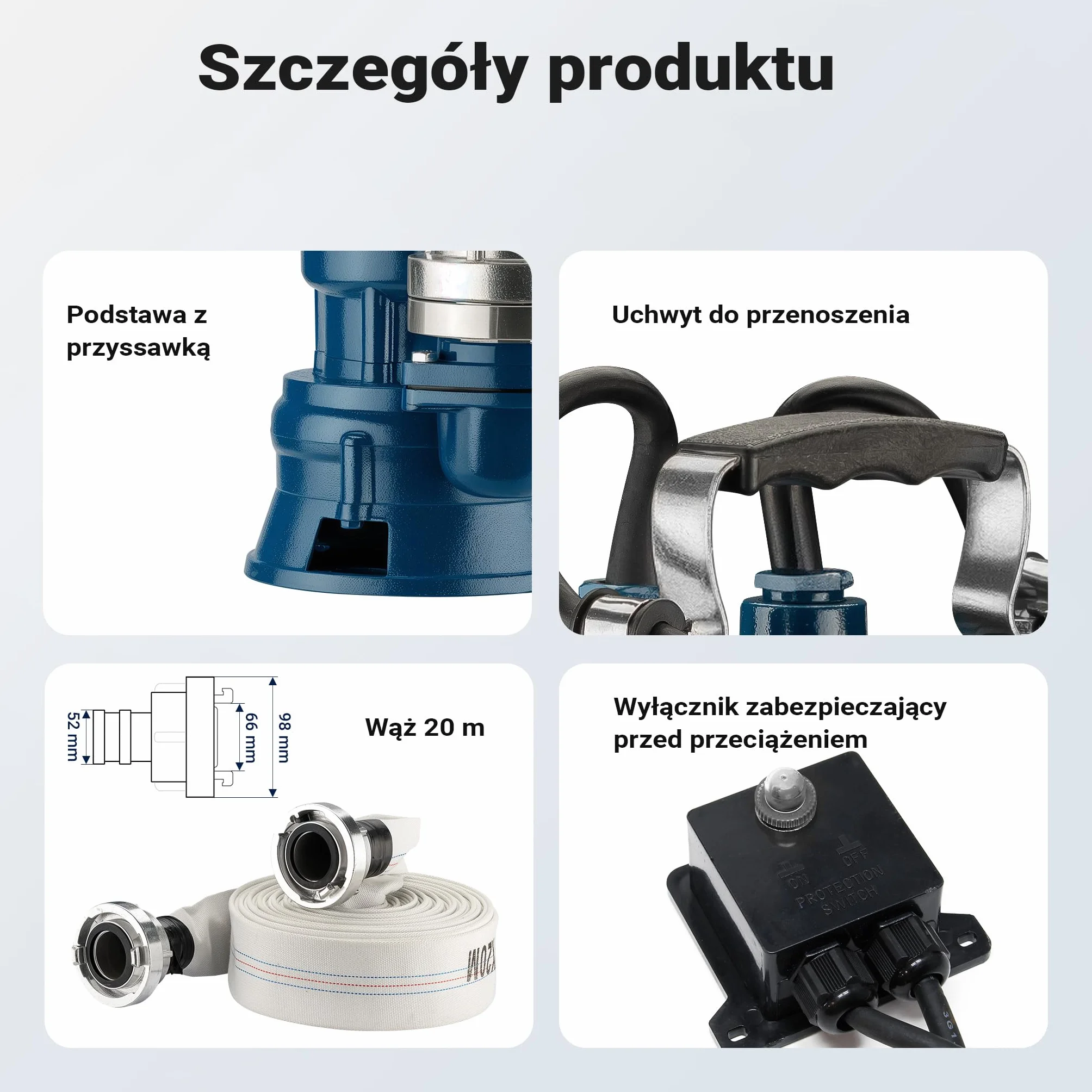 Wiltec Pompa do brudnej wody 1500W 36000l/h z czujnikiem maks. wysokość podnoszenia 10m i 20m wężem