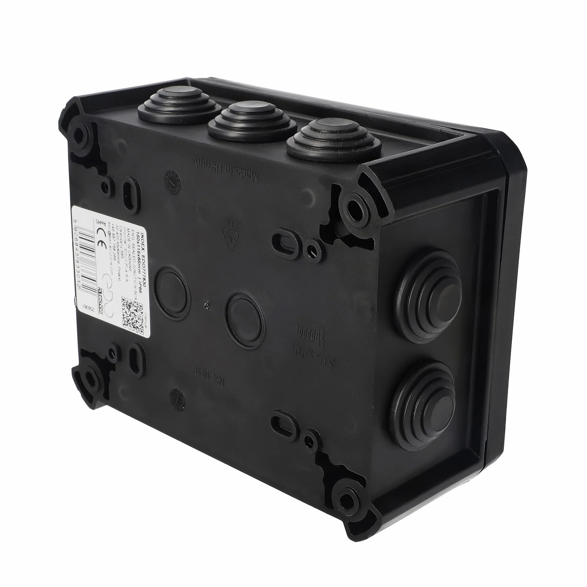 EDO Puszka Natynkowa IP66 Wodoszczelna 150x115x65 mm Czarna – Odporna na UV, Bezhalogenowa – Puszka Rozdzielcza Przyłączeniowa z Przepustami Kablowymi i Pokrywą Śrubową Wewn./Zewn.