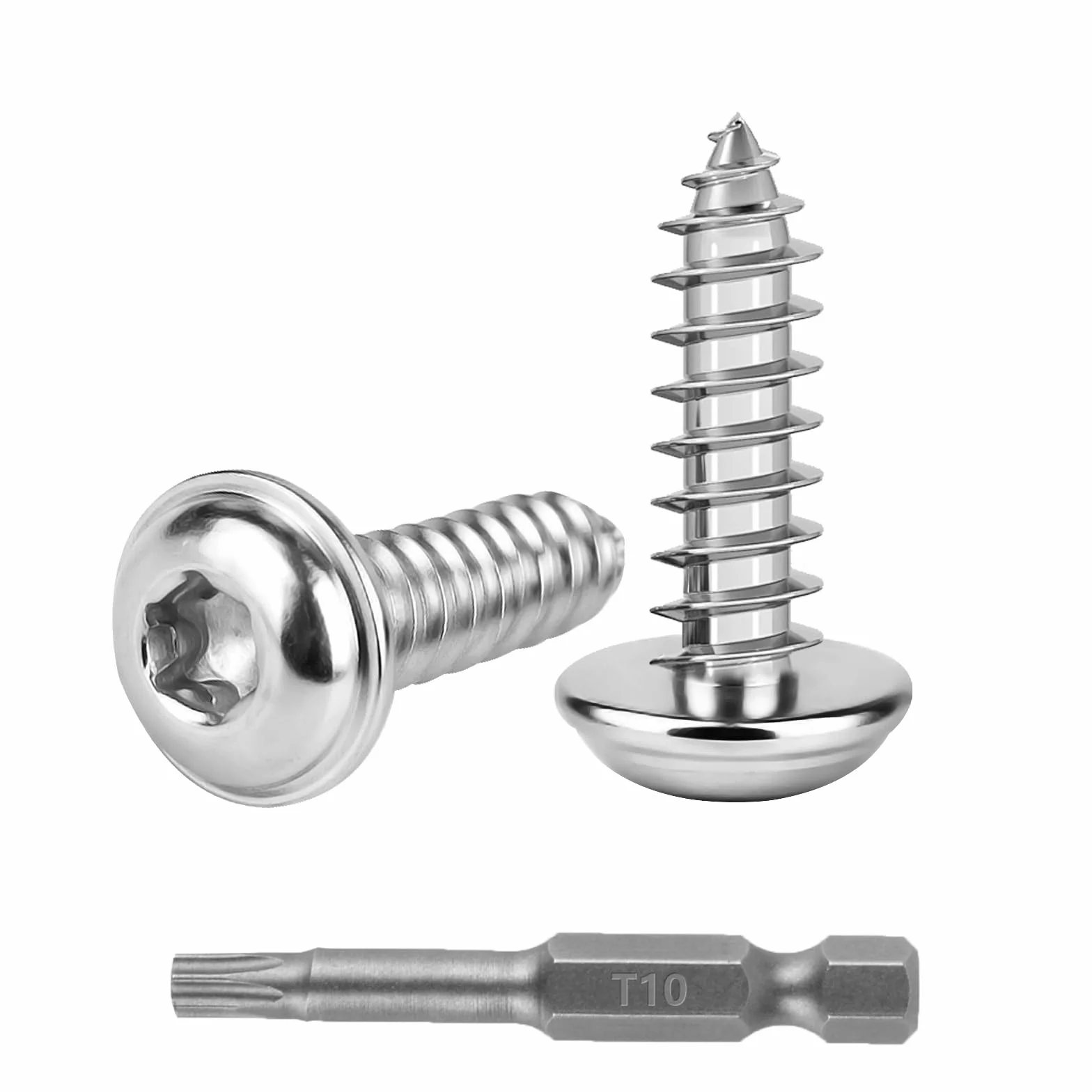150 sztuk wkrętów samogwintujących do blachy, wkręty samogwintujące ze stali nierdzewnej, śruby z łbem soczewkowym M3 x 10 mm, do drewna, wkręty TORX do tworzywa sztucznego i metalu, z 1 wiertłem T10