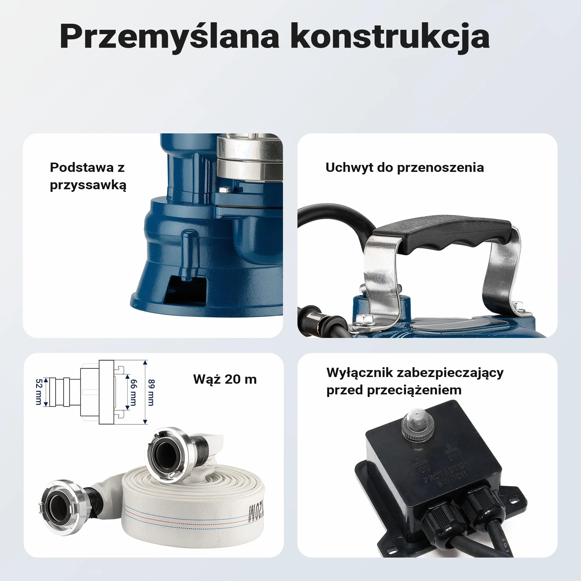 Wiltec Pompa do brudnej wody Pompa zatapialna 1100 W o natężeniu przepływu 15 000 l/h z wężem o długości 20 m Pompa