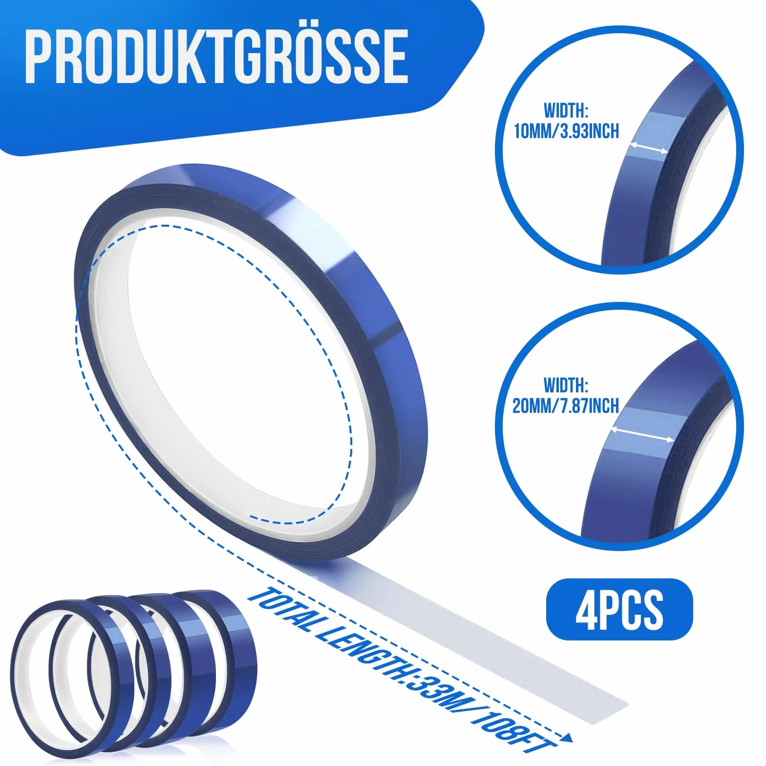 4 rolki termosublimacji, termotransferowa taśma termotransferowa, niebieska, bez pozostałości, do druku elektronicznego, płytek drukowanych "zrób to sam" (10 mm/20 mm x 33