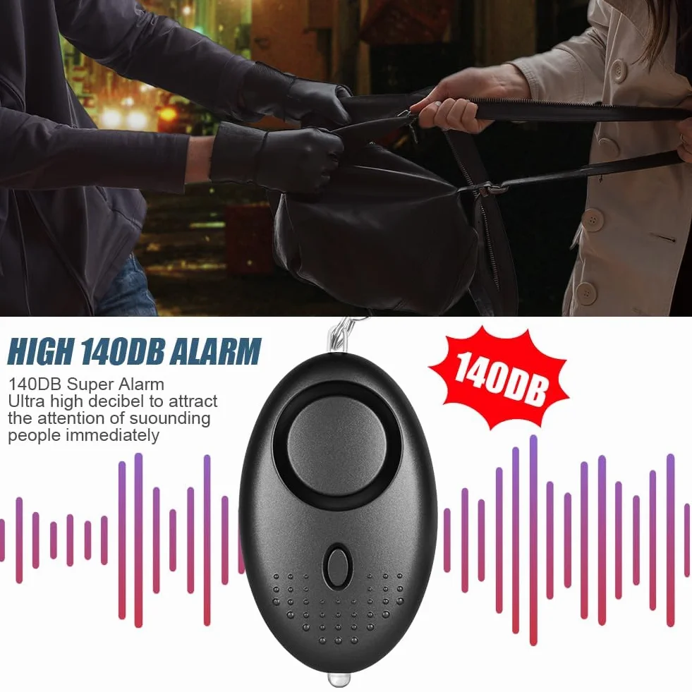 Flintronic Osobiste alarmy osobiste dla kobiet, 1 x alarm bezpieczeństwa 140 dB, osobiste alarmy ze światłem LED, alarm awaryjny dla kobiet, dziewcząt, dzieci i osób starszych, czarny