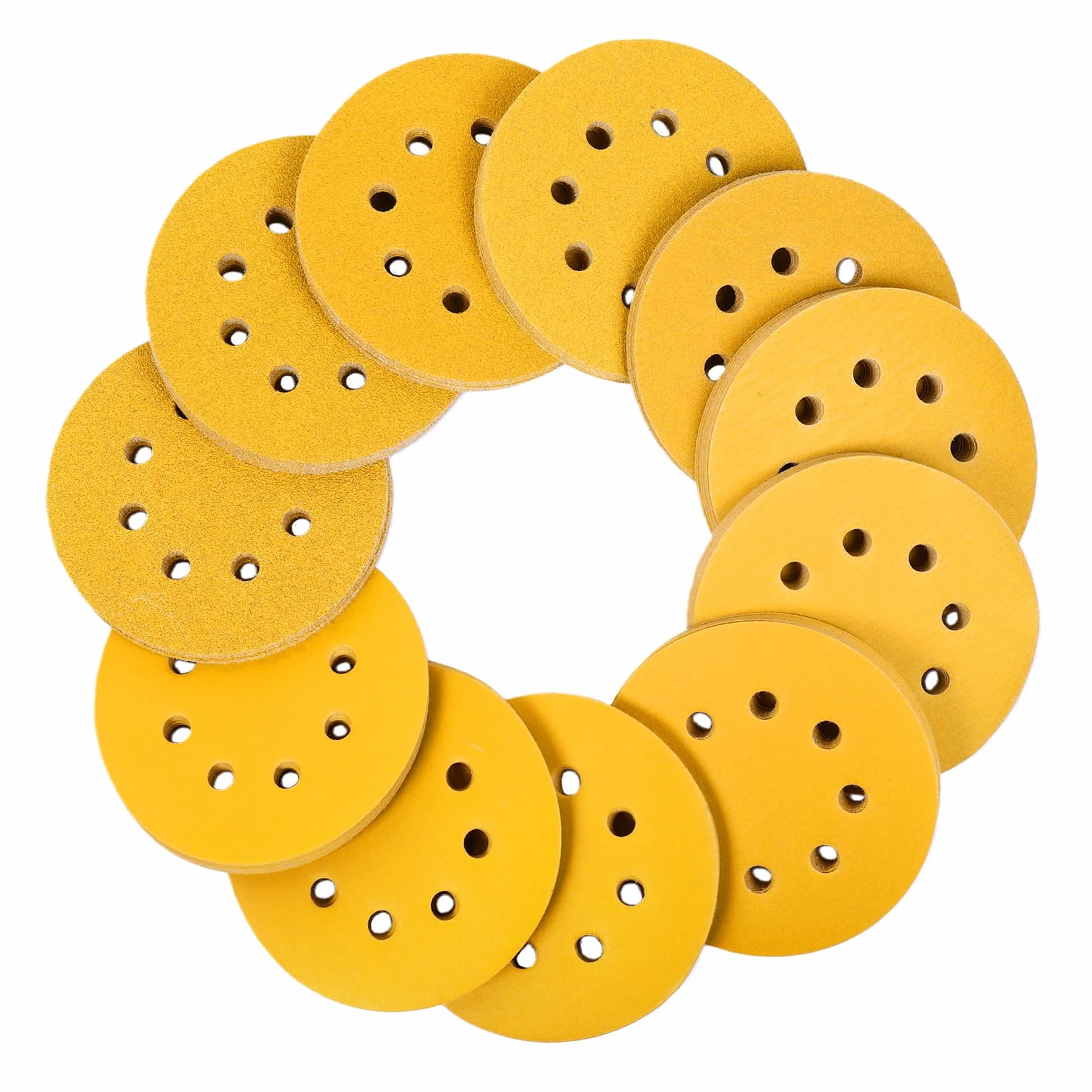 110 sztuk Papier ścierny 125 mm, Krążki ścierne, ziarnistość 60/80/100/120/150/180/240/320/400/600/800, mocowane na rzep krążki szlifierskie, 8 otworów okrągłych, do szlifierek mimośrodowych