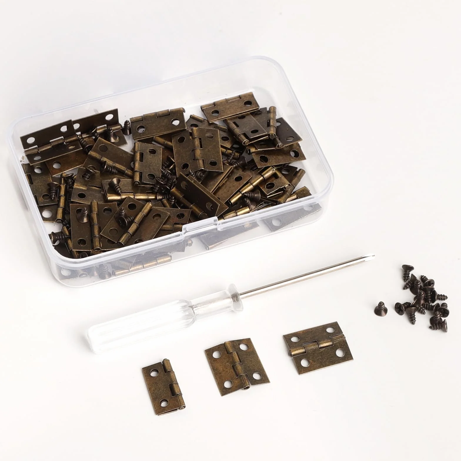 RooseaMini zawiasy z brązu 60 szt. do drewna 15 x 18 mm, małe zawiasy do pudełek z 240 śrubami