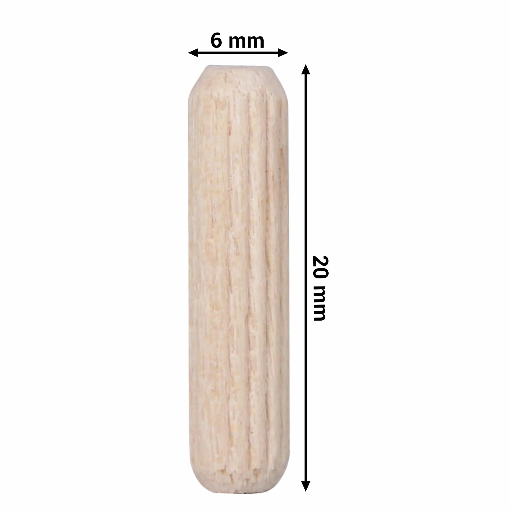 SKIR'CO (100 sztuk) Drewniane kołki 6 x 20 mm, kołki drewniane rowkowane, żebrowane kołki do mebli, kołki rowkowane