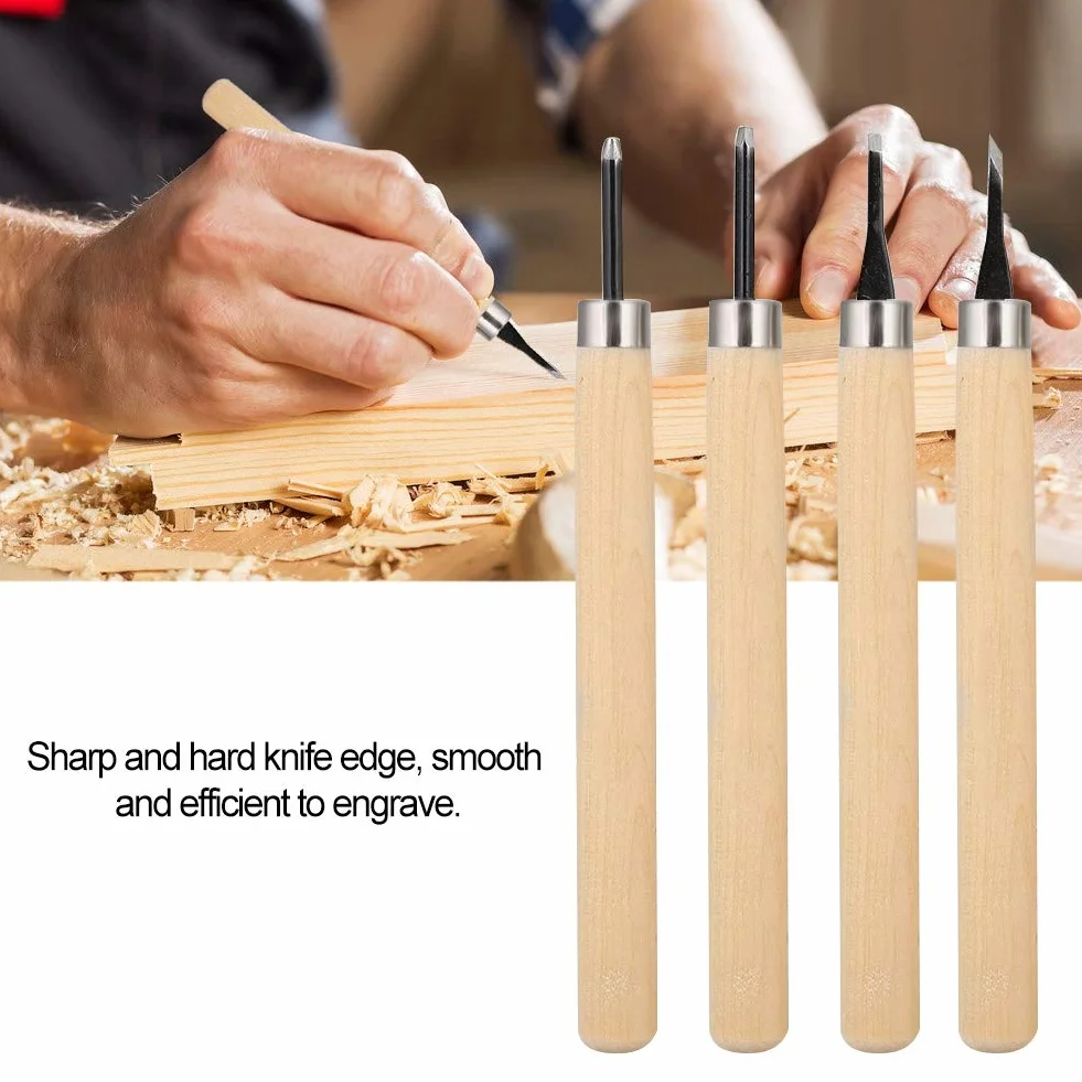 Holz Messer, Tools Set, 4?PCS professionelle Messer Manuelle Spitzer Gummi Stempel Messer Carving Tools Set